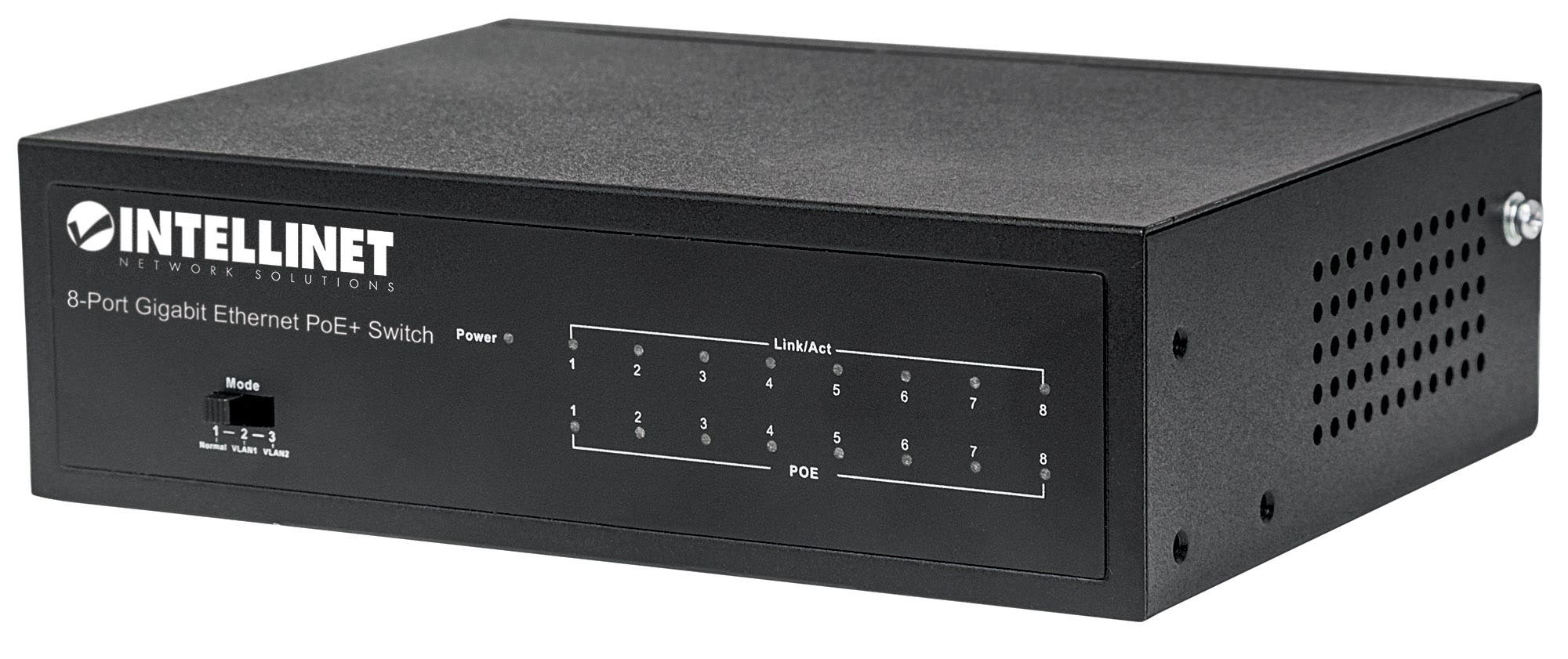 Intellinet 8-Port Gigabit Ethernet PoE+ Switch, IEEE 802.3at/af Power over Ethernet (PoE+/PoE) Compliant