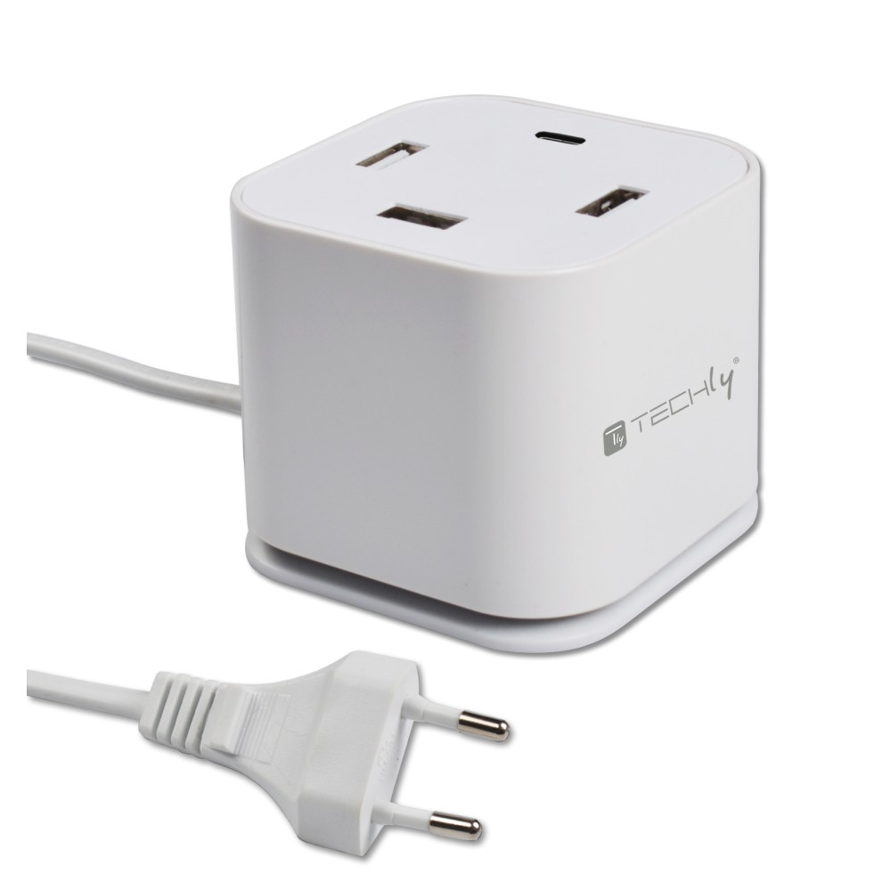 Techly IPW-USB-CUB4UAC mobile device charger Digital camera, MP3, MP4, Smartphone, Tablet White AC Indoor