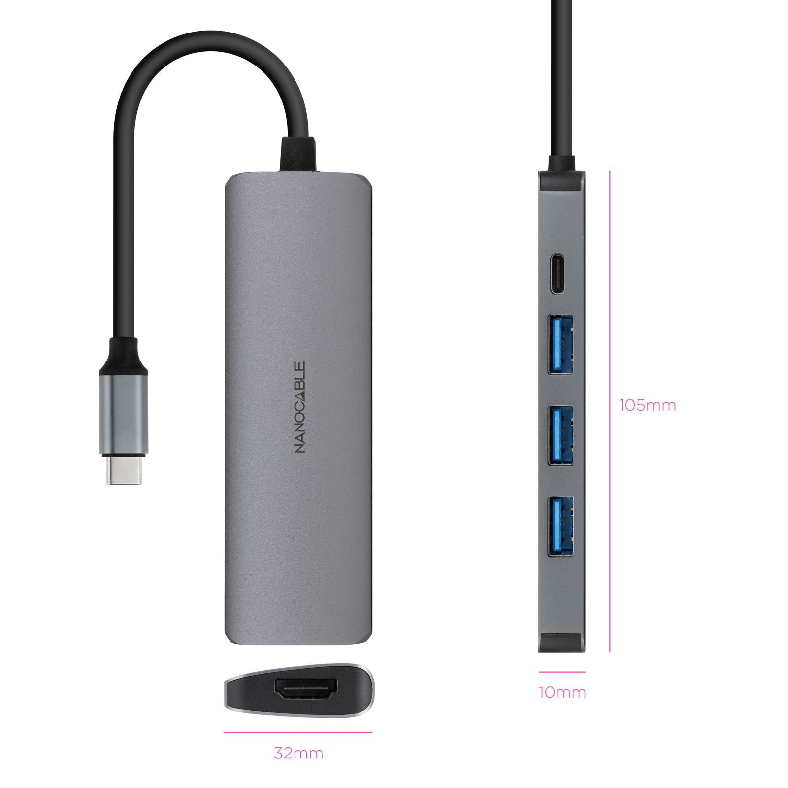 Nanocable 10.16.4605 laptop dock/port replicator Wired USB 3.2 Gen 1 (3.1 Gen 1) Type-C Grey – image 2