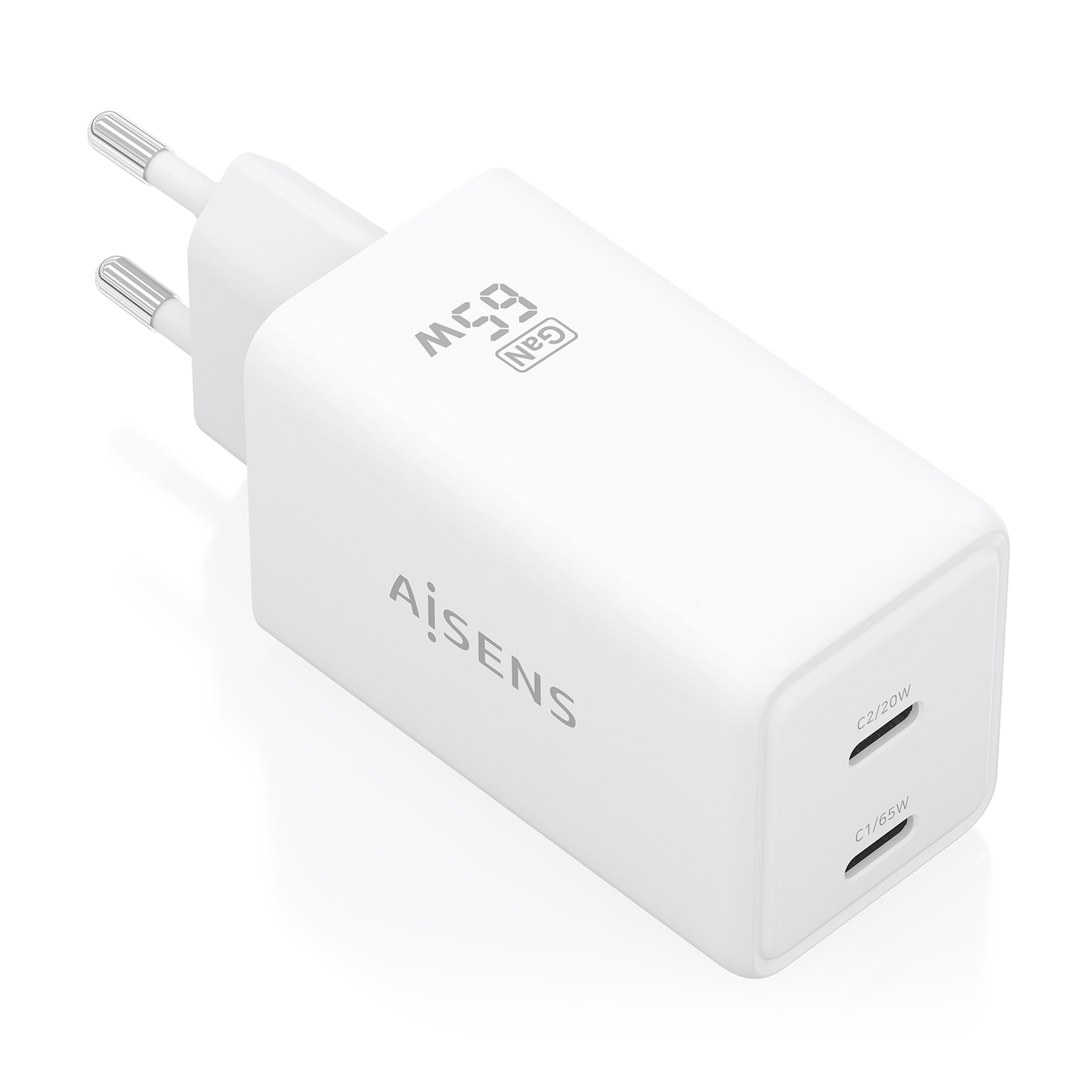 AISENS Cargador GaN 65W 2xUSB C PD3 0 QC4 0 Blanco