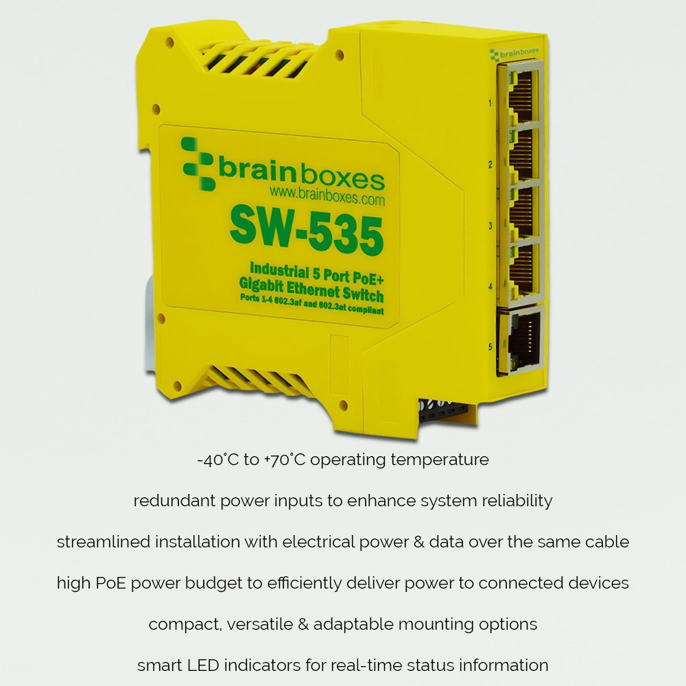 Brainboxes Industrial 5 Port PoE+ Gigabit Ethernet Switch – image 5
