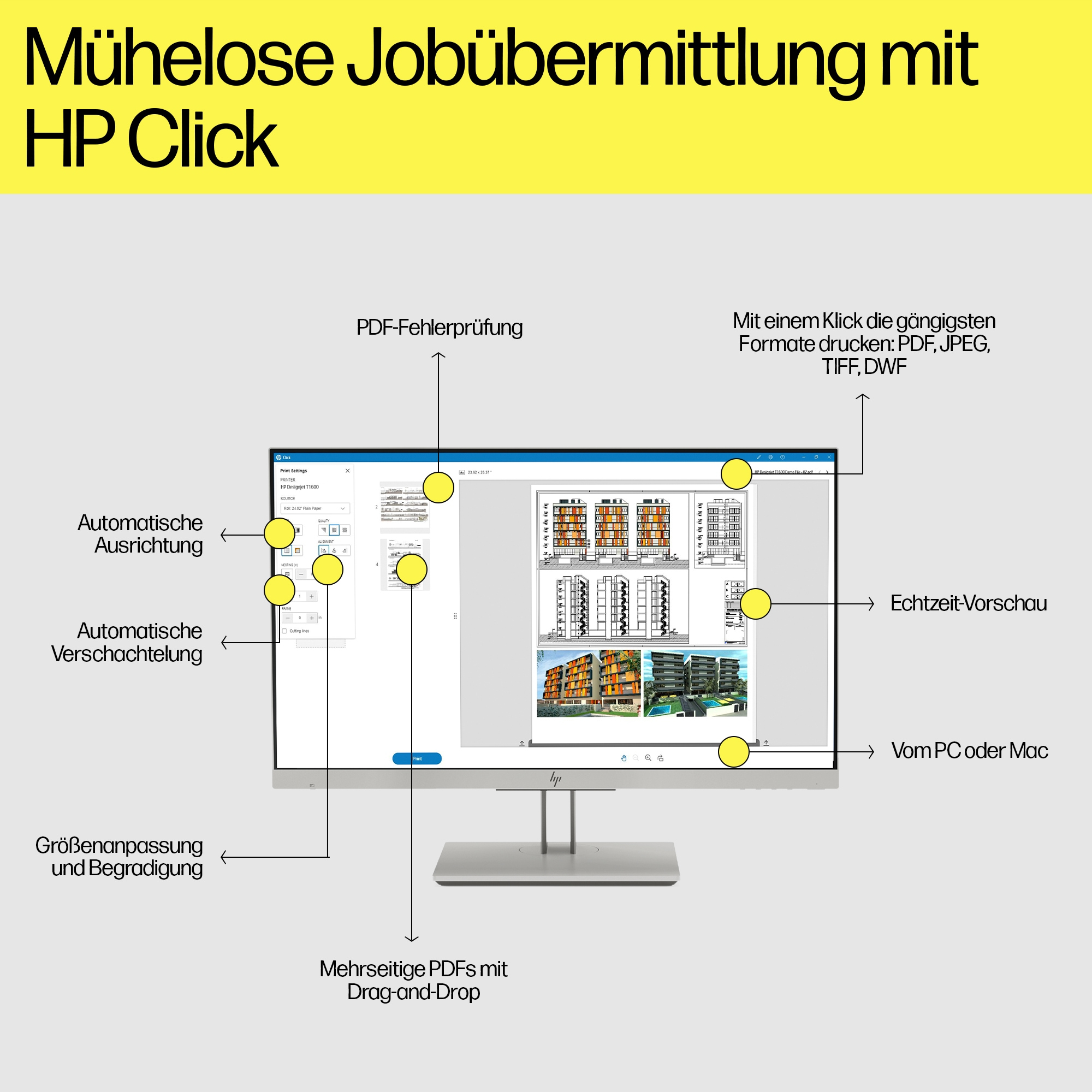 HP DesignJet T1600PS 36" PostScript Großformatdrucker Schwarz, Weiß