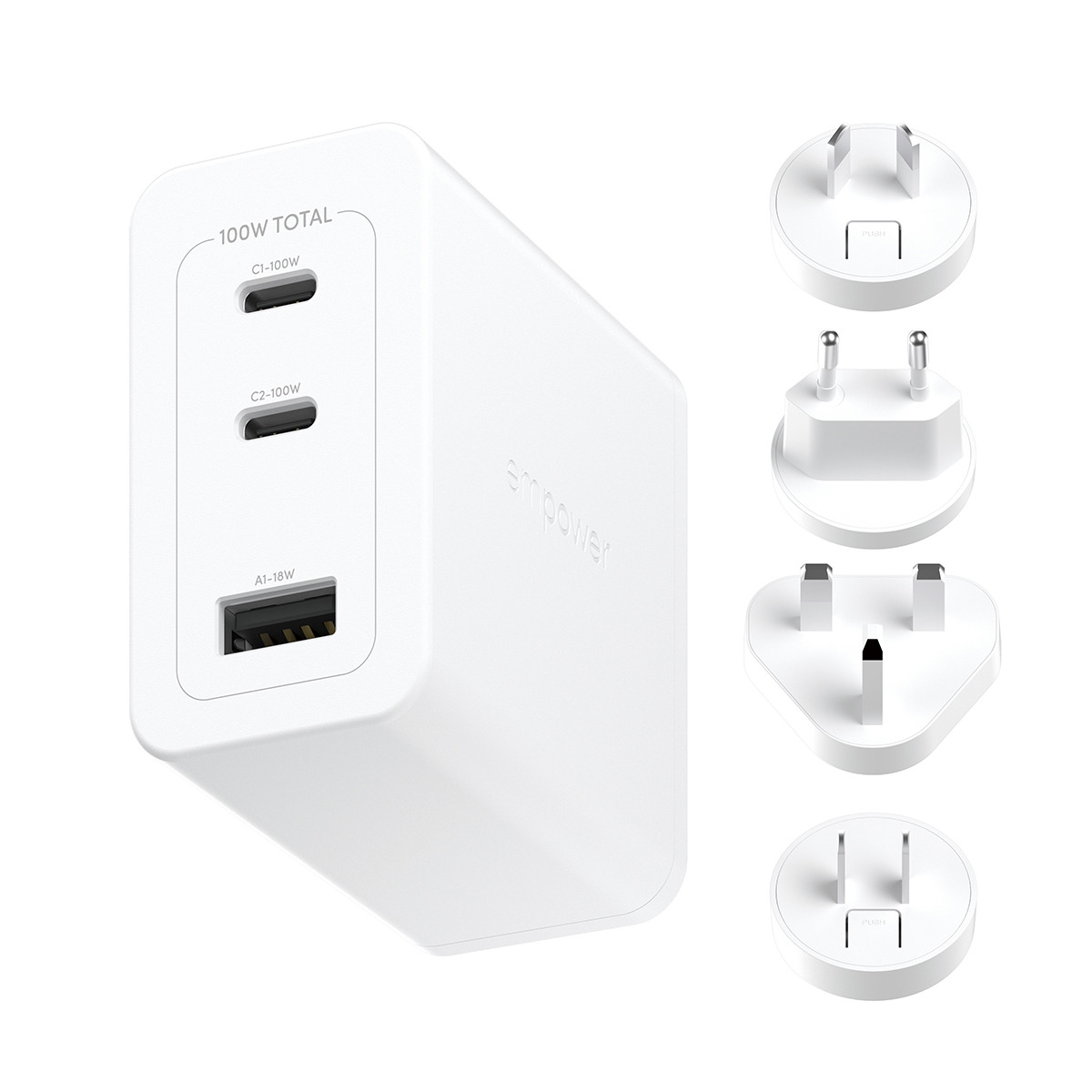 PanzerGlass empower™ by PanzerGlass® Turbo 100W World Travel Adaptor incl. 2 x USB-C + USB-A | Silver White