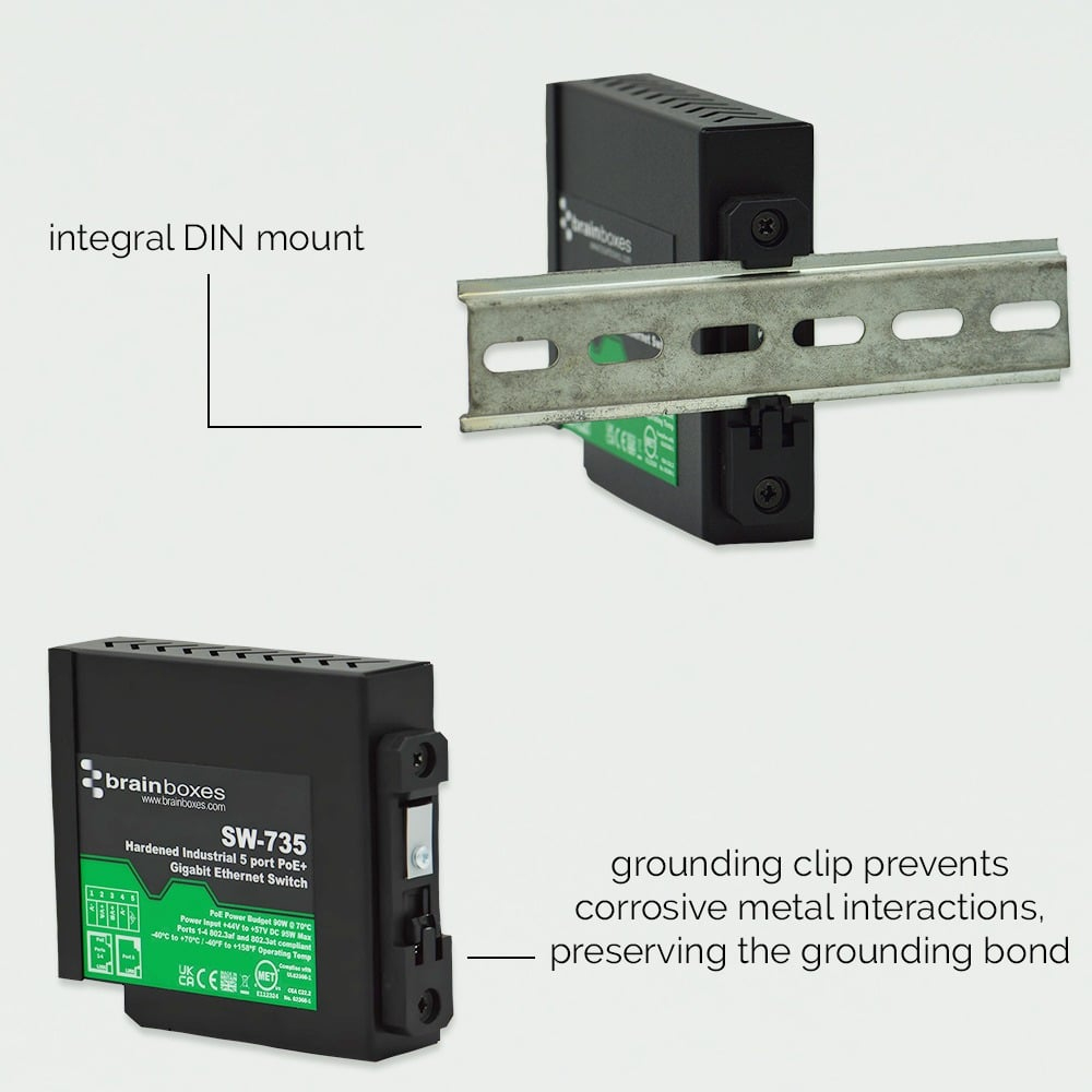Brainboxes Hardened Industrial 5 Port PoE+ Gigabit Ethernet Switch – image 3
