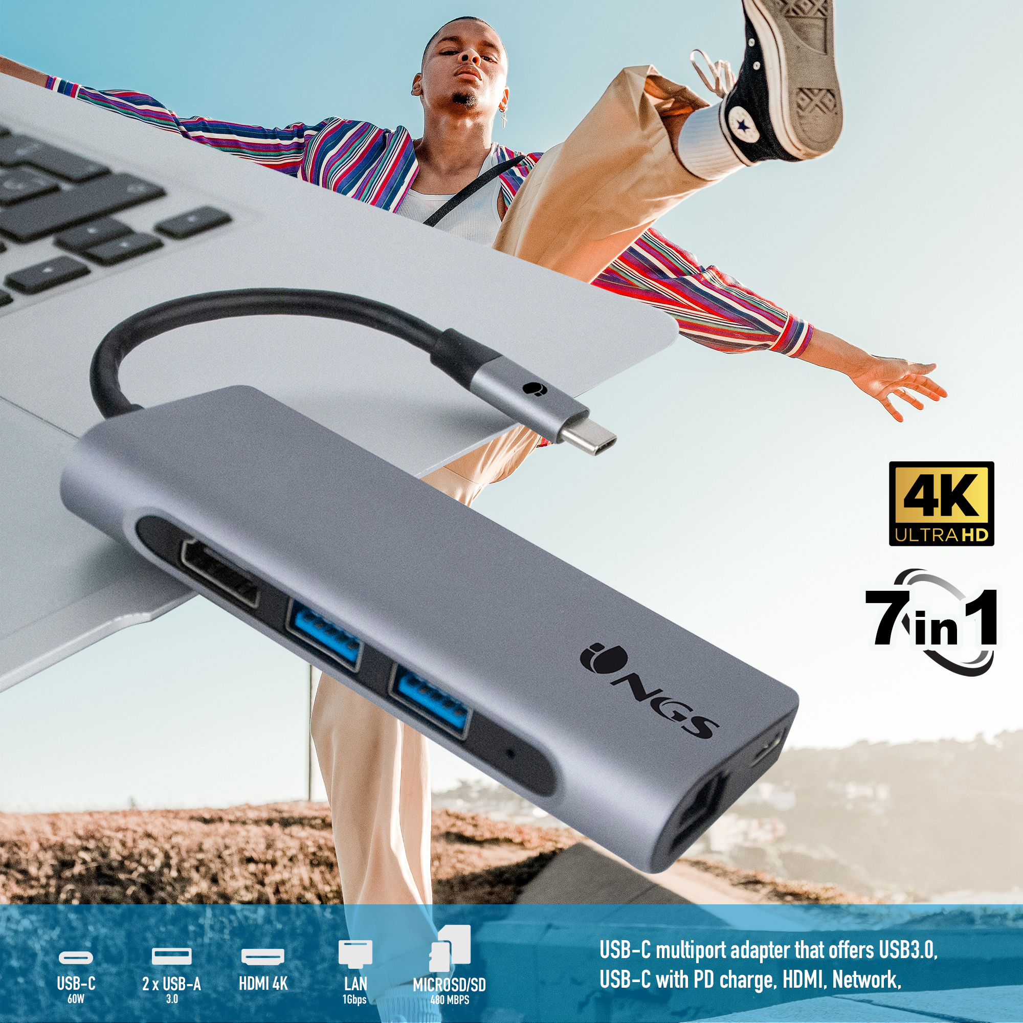 NGS WONDERDOCK7 USB 2.0 Type-C Black, Grey – image 8