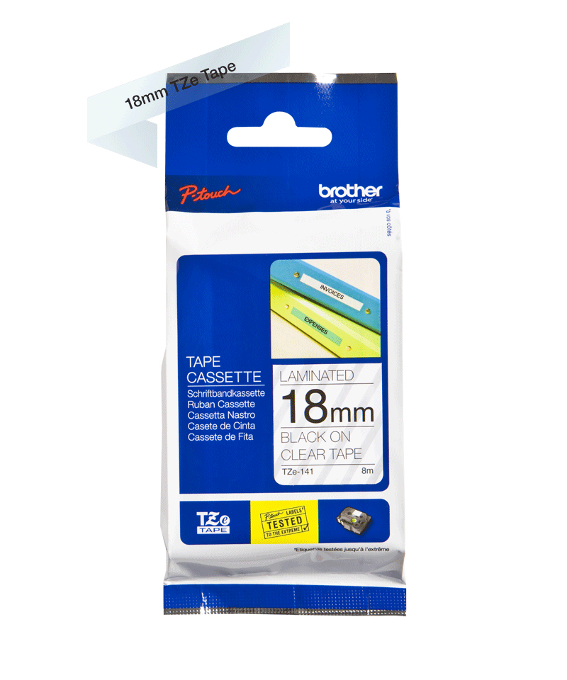 Cinta Brother TZE141 - Texto Negro sobre Fondo Transparente - 18mm x 8mts - TZE141 Cinta Brother TZE141 - Texto Negro sobre Fondo Transparente - 18mm x 8mts - TZE141