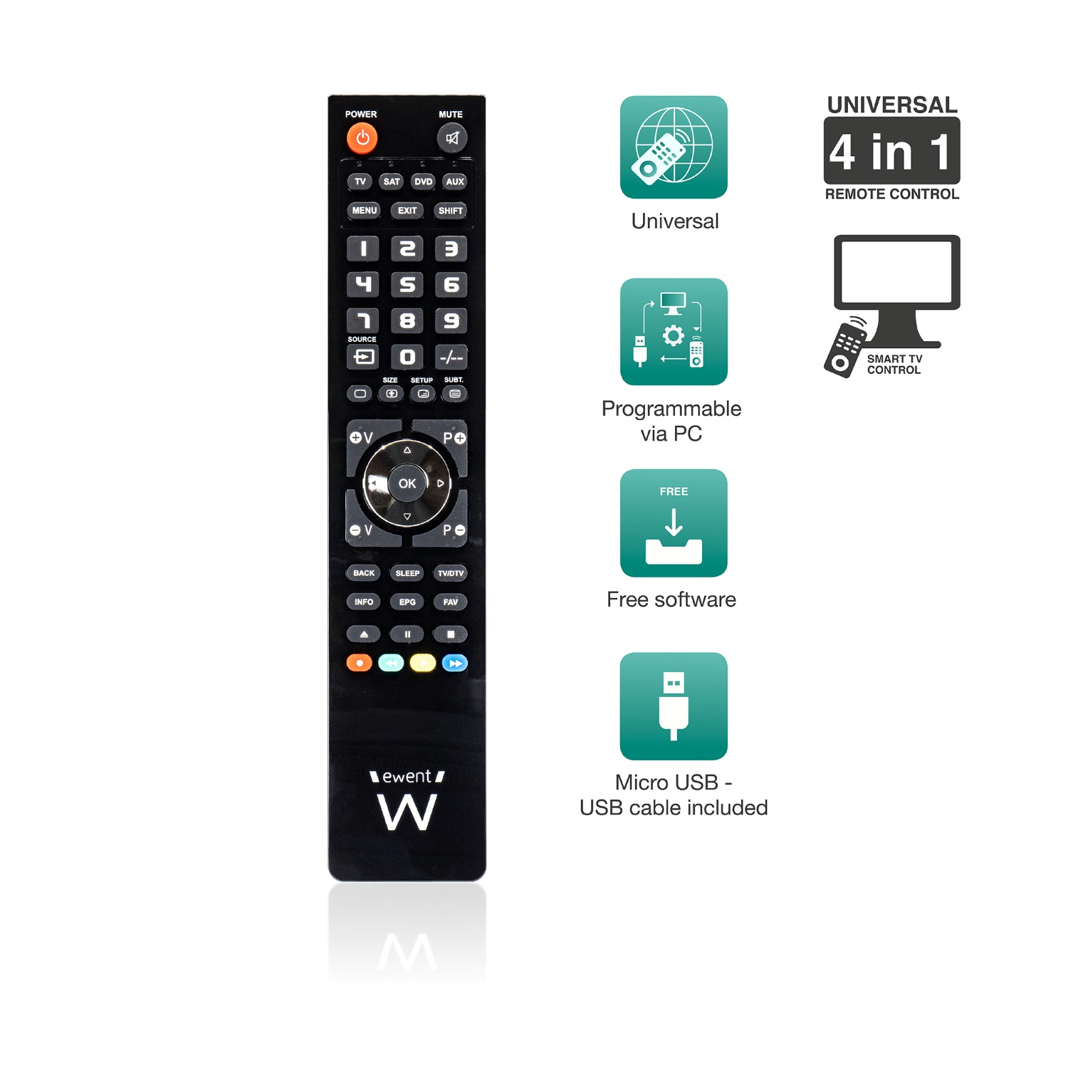 Ewent EW1570 remote control DTT, DVD/Blu-ray, Projector, SAT, STB, Soundbar speaker, TV, Universal, VCR Press buttons – image 2