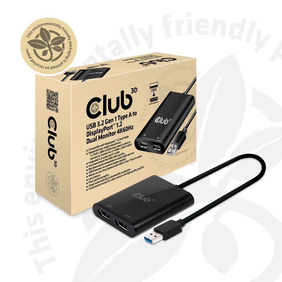 CLUB3D USB3.2 Gen1 Type A to 2x DisplayPort™1.2 Dual Monitor 4K60Hz DisplayLink Video Splitter – image 8
