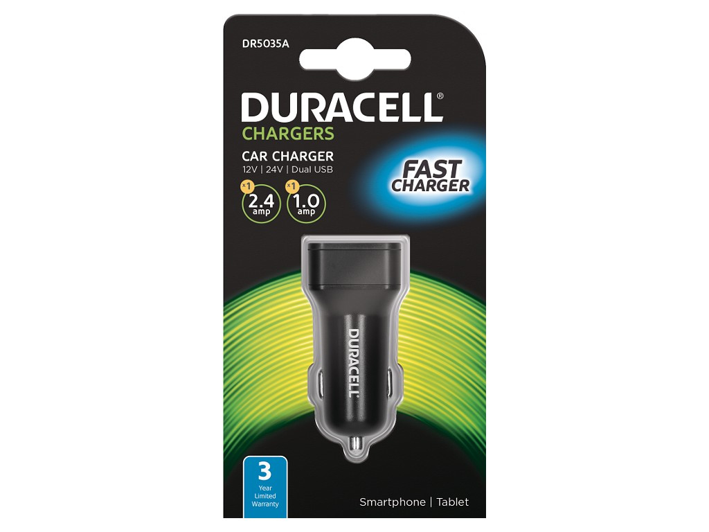 Duracell 1A+2.4A Dual USB In-Car Charger