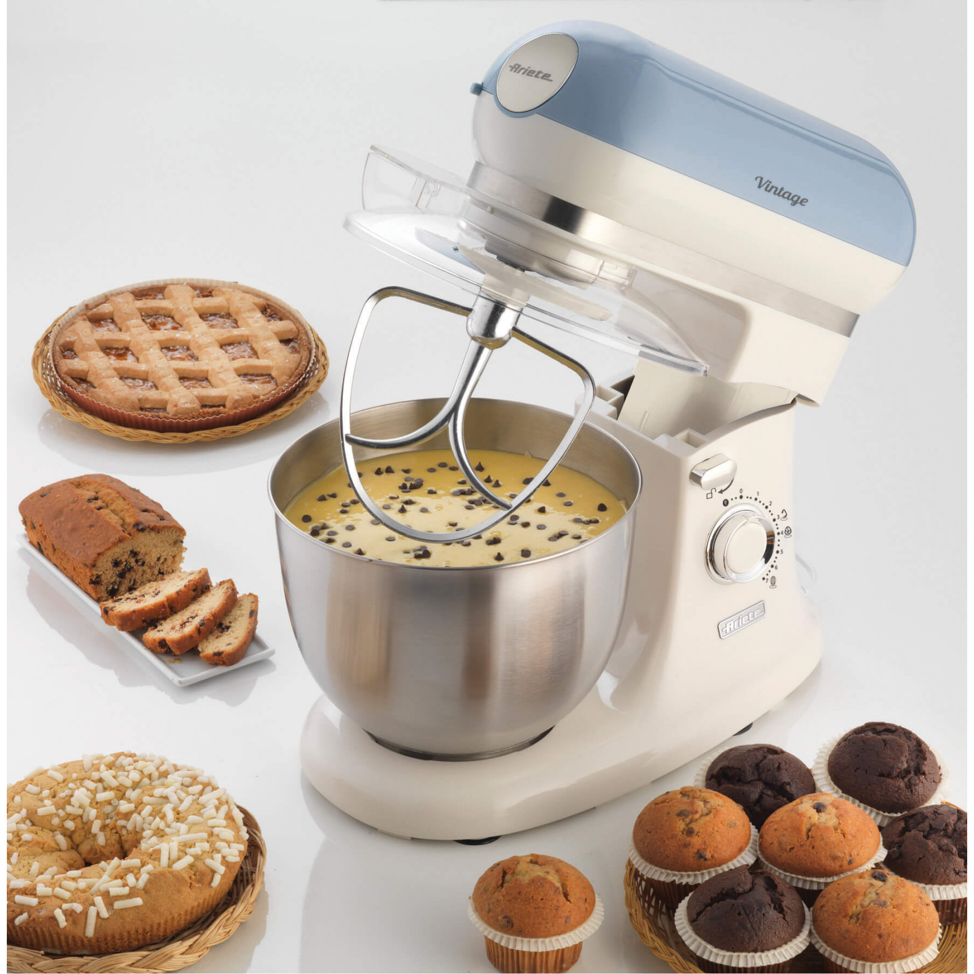 Ariete 1588 Vintage Mixer, Planetary Mixer for bread, pizza, cakes and pastries,5.5 L Capacity, 7 speeds, 2400 Watts, Pastel Blue – image 5