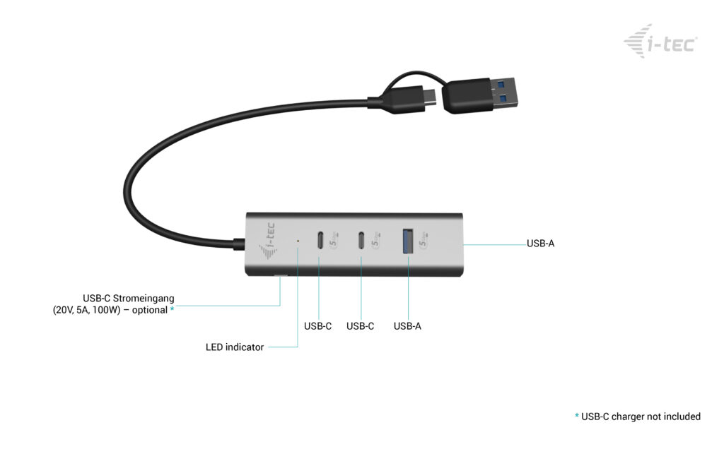 i-tec Metal Universal Charging HUB 2xUSB-C + 2x USB-A Port + Power Delivery – image 5