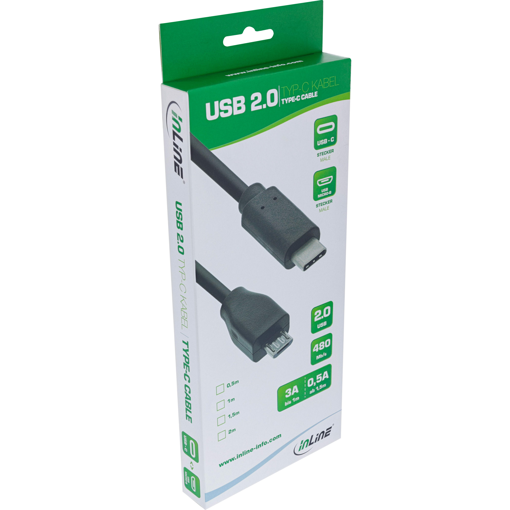 Resim InLine 35742 USB 2.0 Kablo, USB-C - Micro-USB B, Siyah, 2m