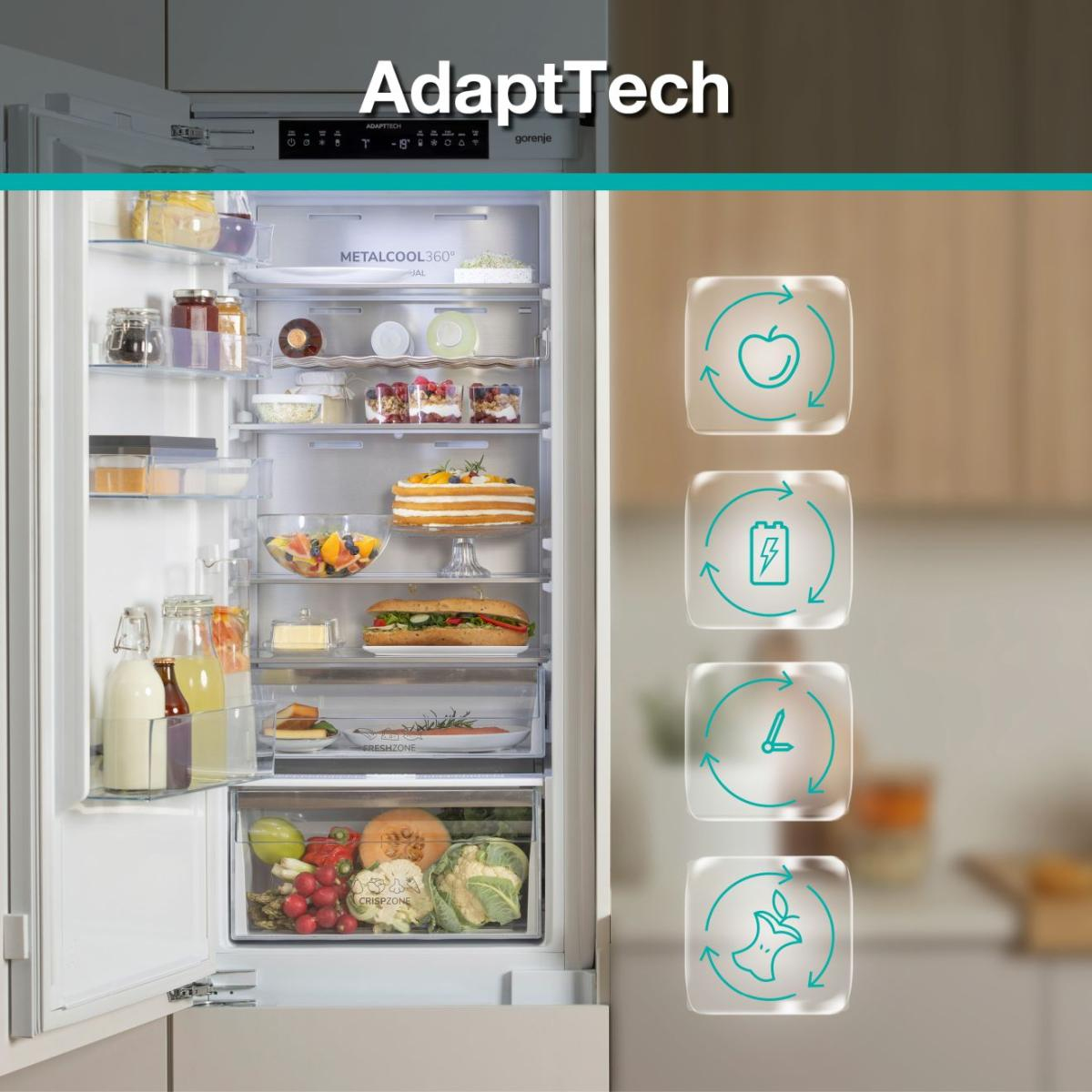 Gorenje Integrerat kyl /frysskåp utformat för att passa in i standardkök. Multiflow 360° säkerställer jämn kylning, medan NoFrost Dual förhindrar isbildning uta – image 9