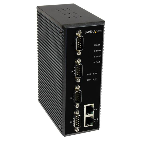 StarTech.com 4 Port Industrial RS-232 / 422 / 485 Serial to IP Ethernet Device Server - PoE-Powered