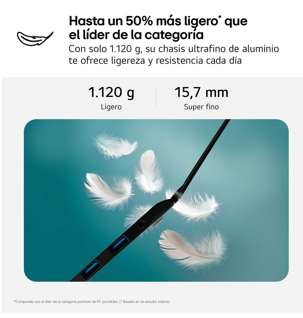Portátil - LG 14ZD90T-G.AX88B, 14" WUXGA, Intel® Core™ Ultra 7-255H, 13 TOPS, 32 GB RAM, 1 TB SSD, Arc™ GPU, Sin sistema operativo - imagen 3