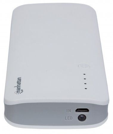 Manhattan Power Bank, 10000 mAh, Output: 3x USB-A (2A), Input: Micro-USB (2A, cable included), Rubber Coated, White, Three Year Warranty, Blister – image 3