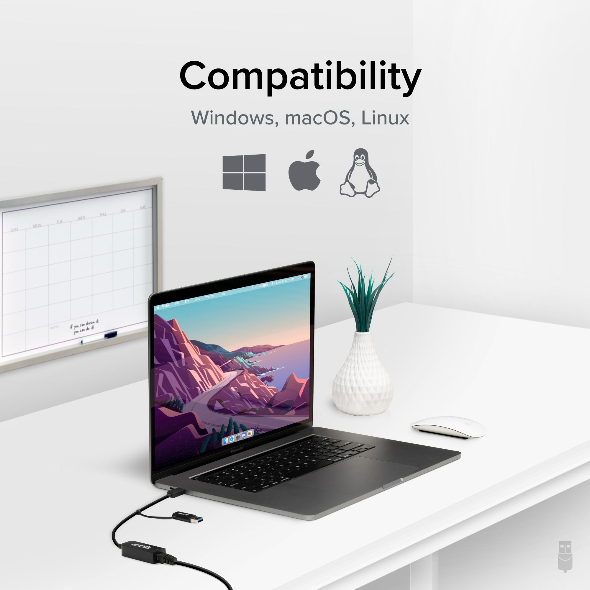 صورة محول شبكة Plugable USBC-E2500 2.5G Ethernet USB-C/USB 3.0، أسود