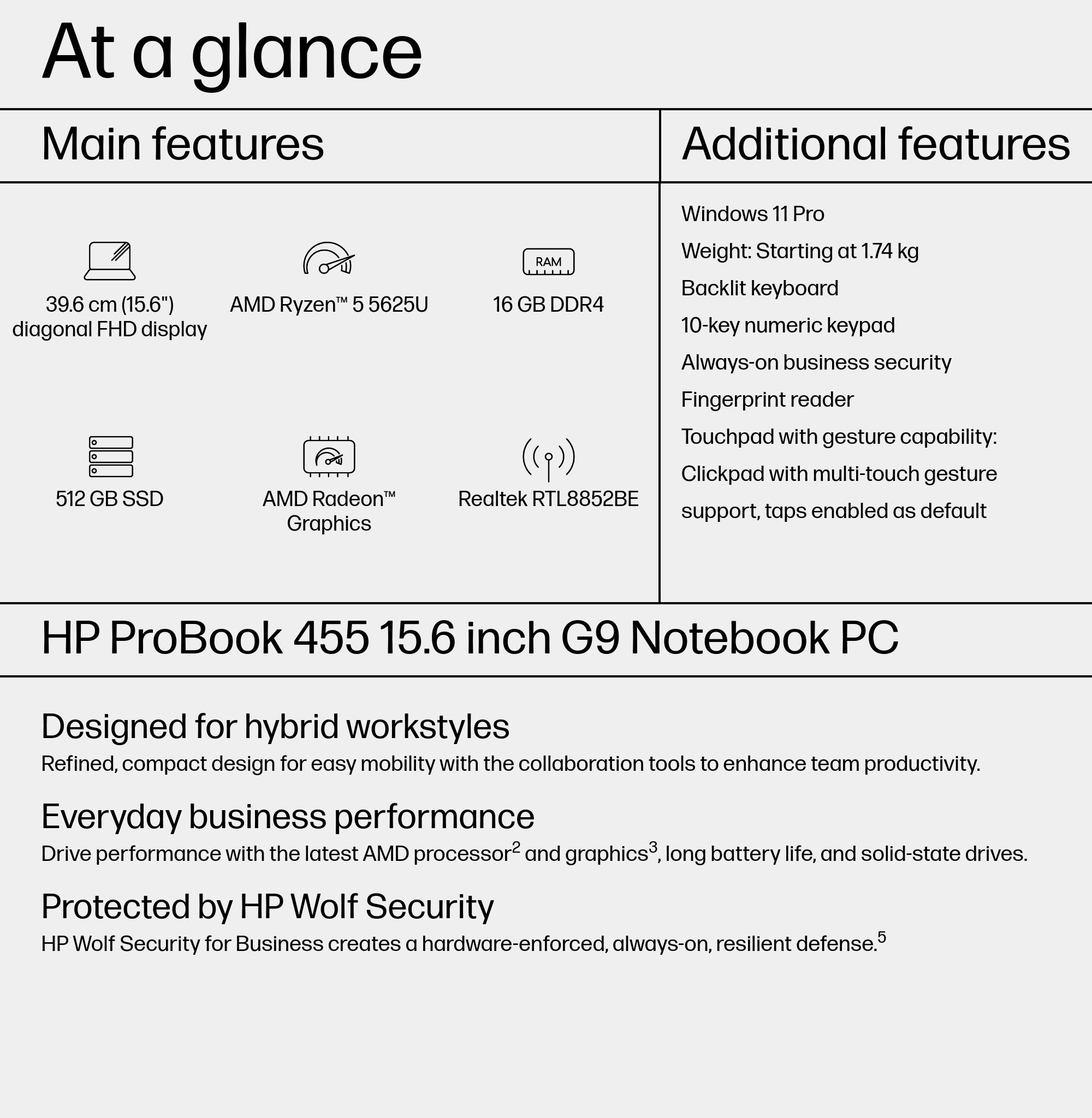 HP ProBook 455 15.6 G9 AMD Ryzen™ 5 5625U Laptop 39.6 cm (15.6″) Full HD 16 GB DDR4-SDRAM 512 GB SSD Wi-Fi 6 (802.11ax) Windows 11 Pro Silver image 15