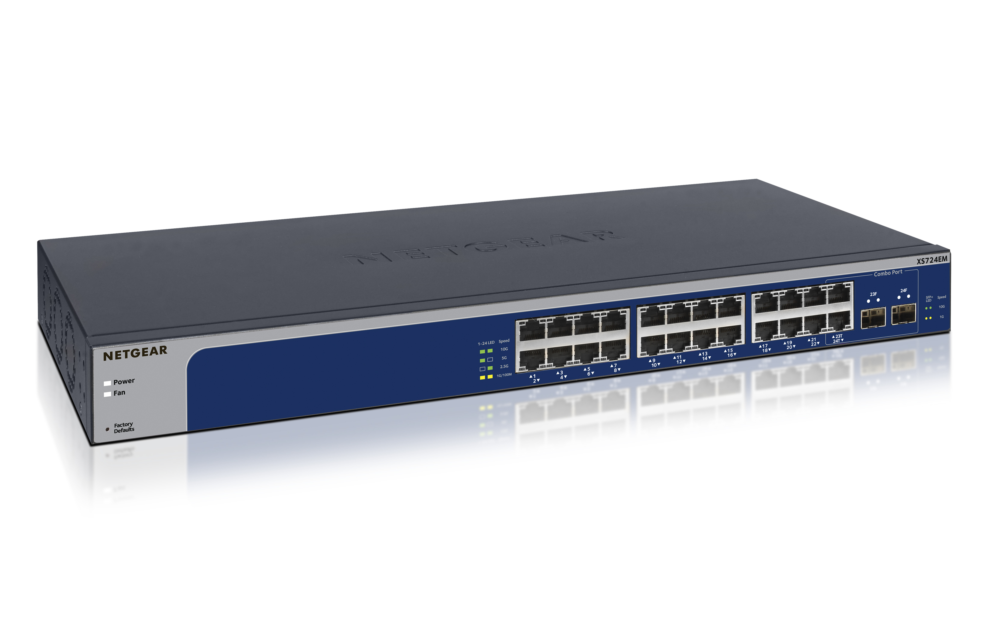 NETGEAR XS724EM Managed L2 10G Ethernet (100/1000/10000) 1U Grey, Blue XS724EM-200NAS