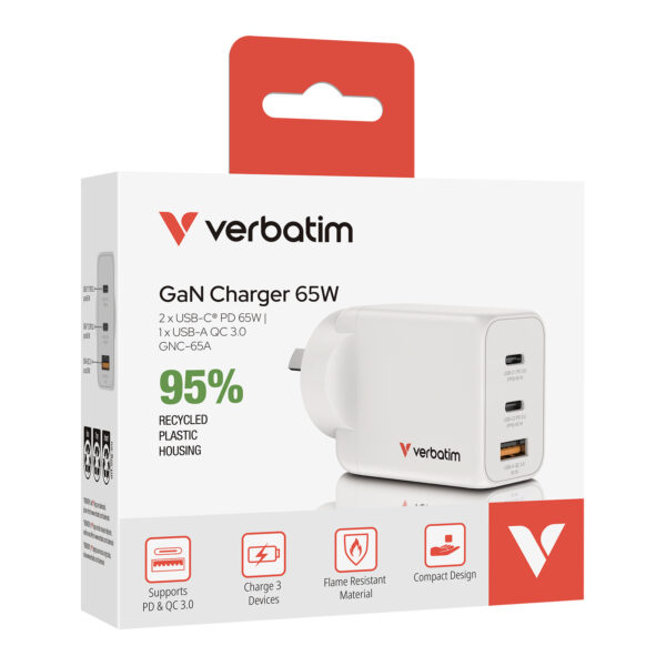 Verbatim 65W 3-Port GaN Wall Charger – image 2