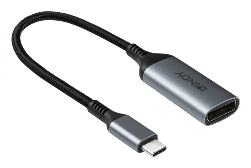 Lindy 43426 câble vidéo et adaptateur 0,15 m USB Type-C DisplayPort Gris, Noir