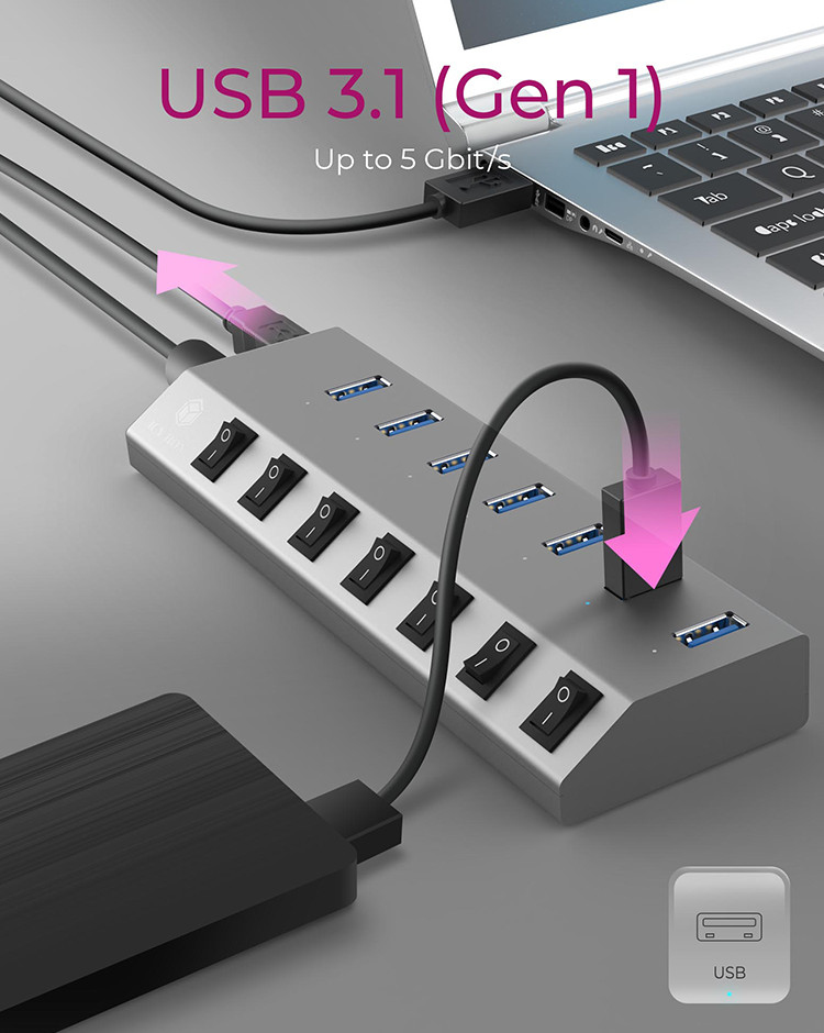 ICY BOX IB-HUB1701-C3 USB 3.2 Gen 1 (3.1 Gen 1) Type-B 5000 Mbit/s Anthracite – image 4