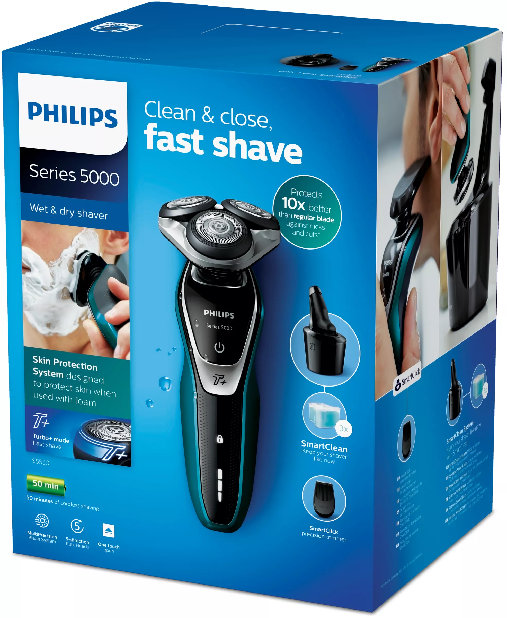 Philips SHAVER Series 5000 S5550/72 men's shaver Rotation shaver Trimmer Black, Navy – image 2