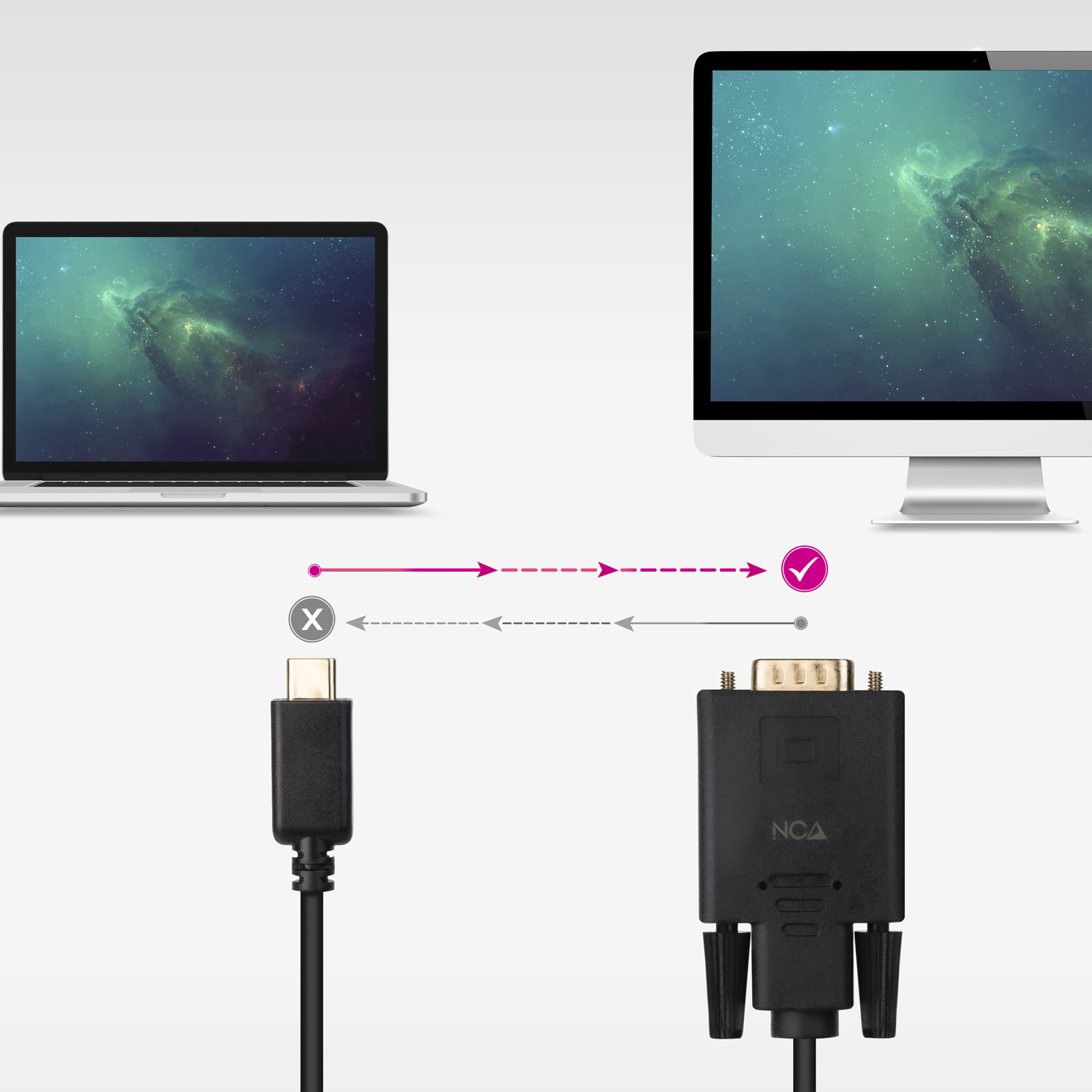 Resim Nanocable 10.15.5202 USB-C - VGA Adaptör Kablosu, 1.8m, Siyah
