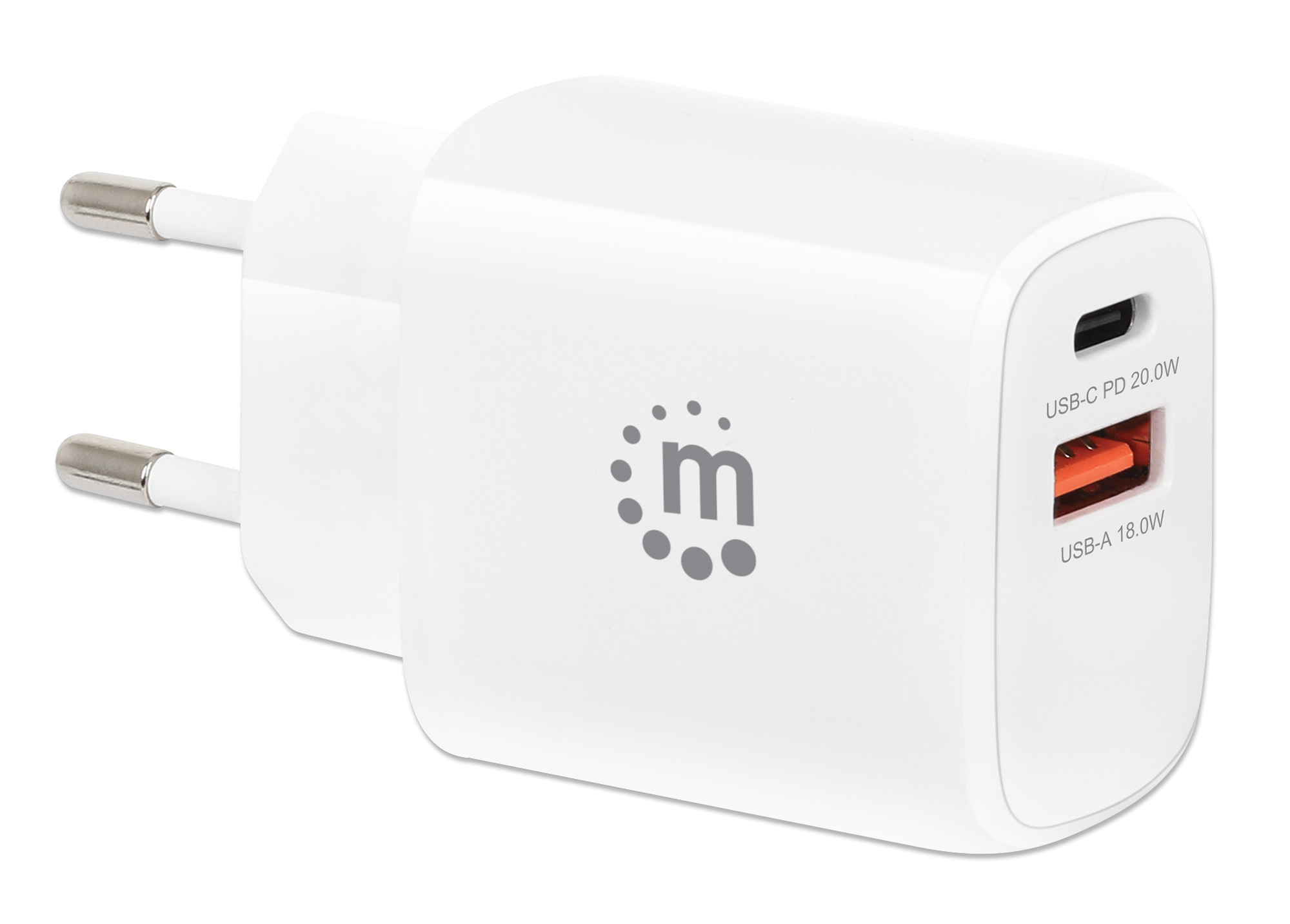 Manhattan Wall/Power Mobile Device Charger (Euro 2-pin), USB-C and USB-A ports, USB-C Output: – image 2