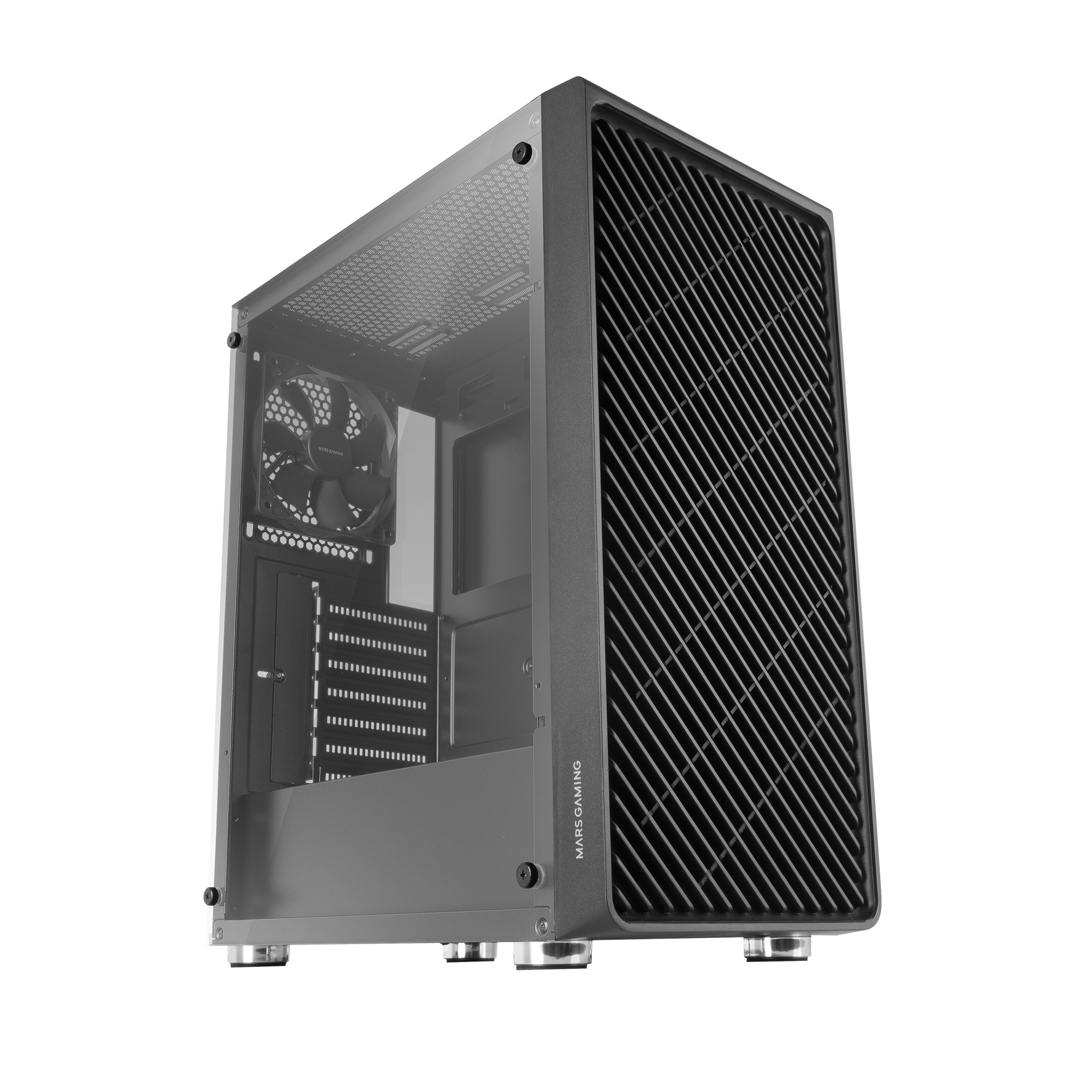 Mars Gaming MC-3000 Black, ATX Gaming Semitower, Full Tempered Glass Window, Metal-Mesh Front – image 1