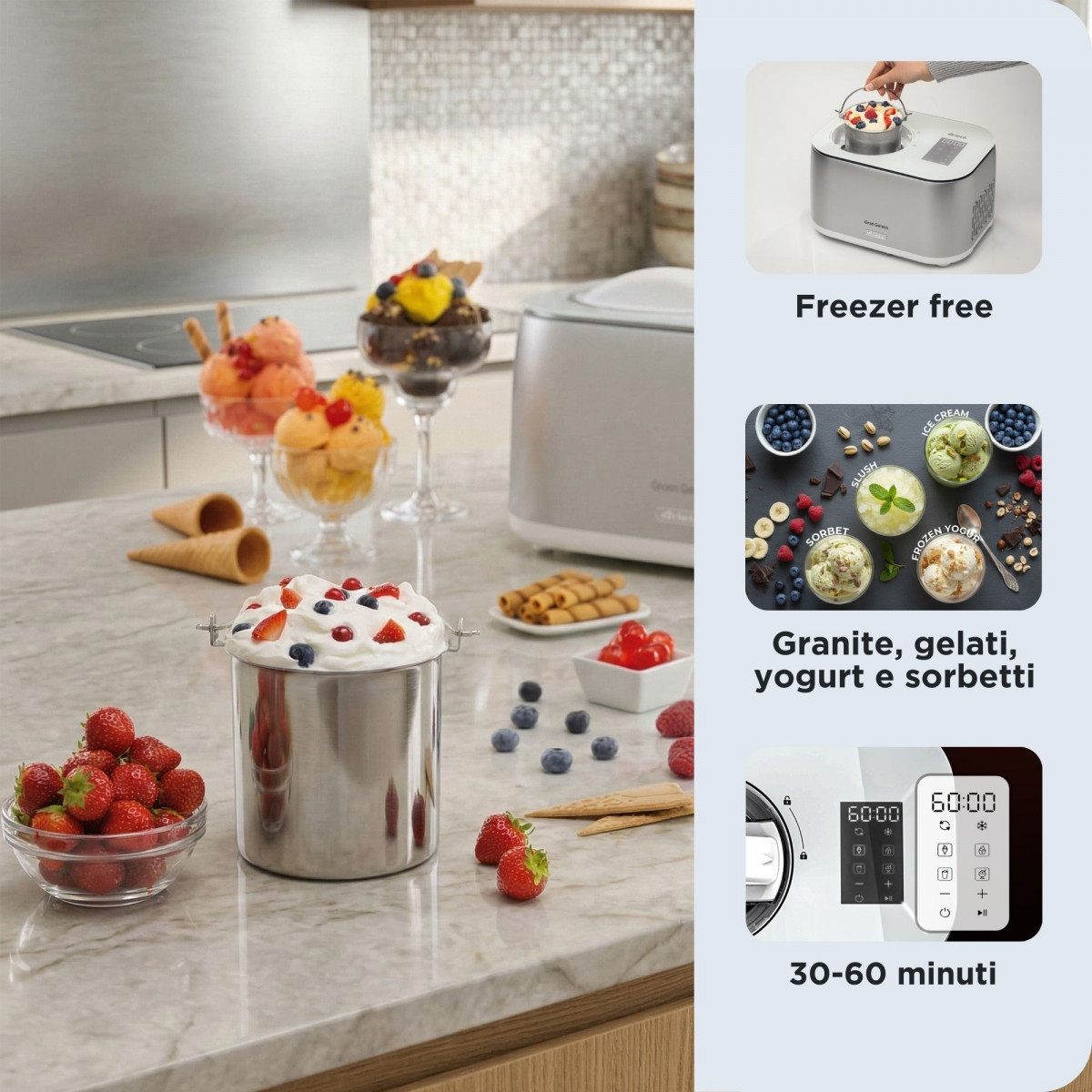 Ariete 644 Gran Gelato 4in1, Ice cream maker with compressor, Ice cream, Yogurt, Sorbet, and Slush, 30-60 minutes, “Keep cool” function – image 6