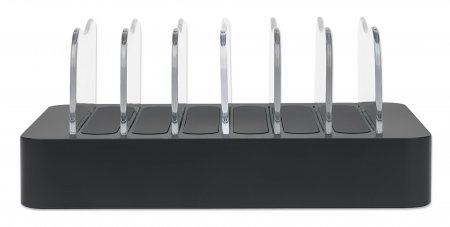 Manhattan Estación de carga con 6 puertos USB-A, salidas 6 × 2,4 A, Smart IC, indicadores LED, color negro, garantía de tres años