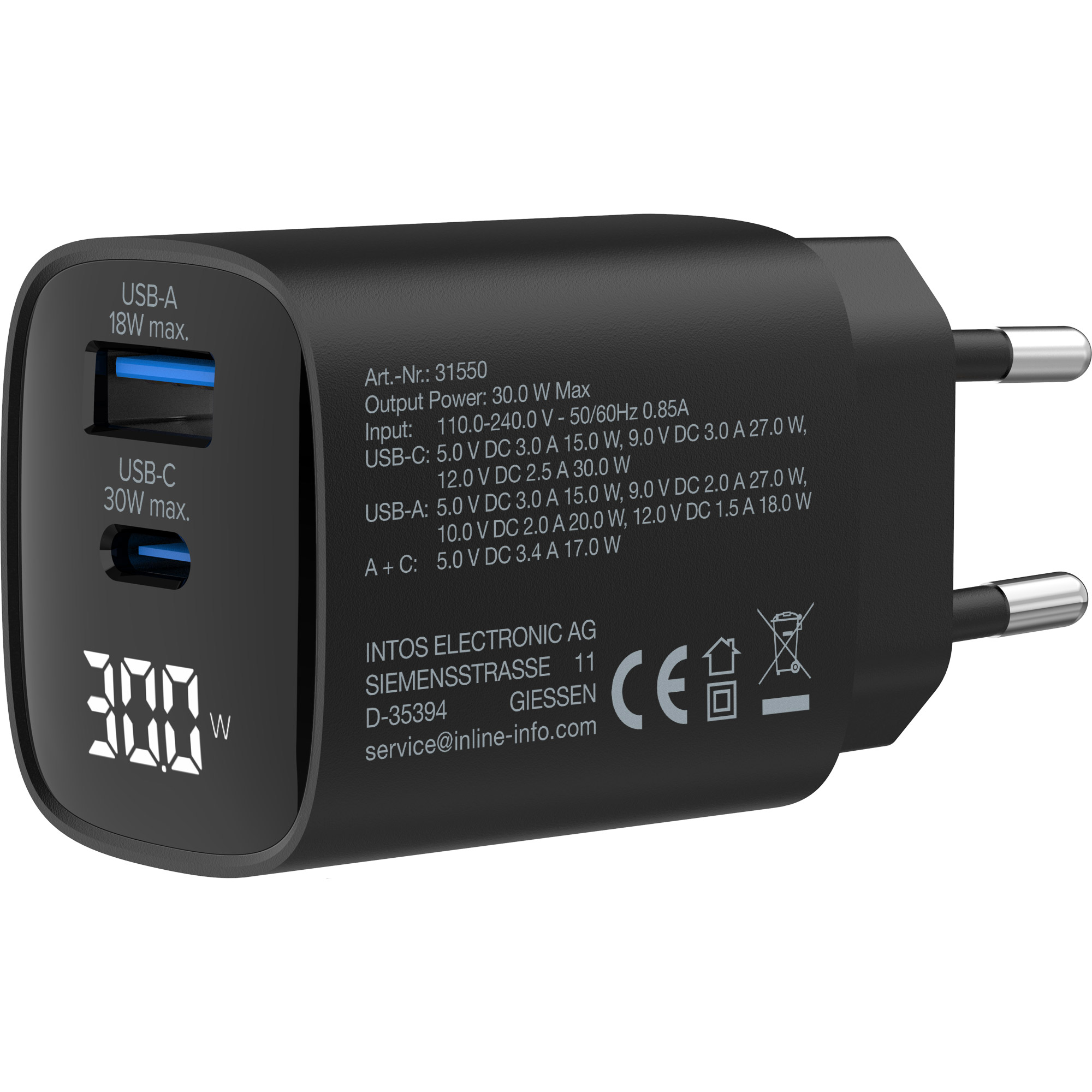 InLine USB PD power supply, GaN charger, 2-port, USB-C + USB-A – image 2