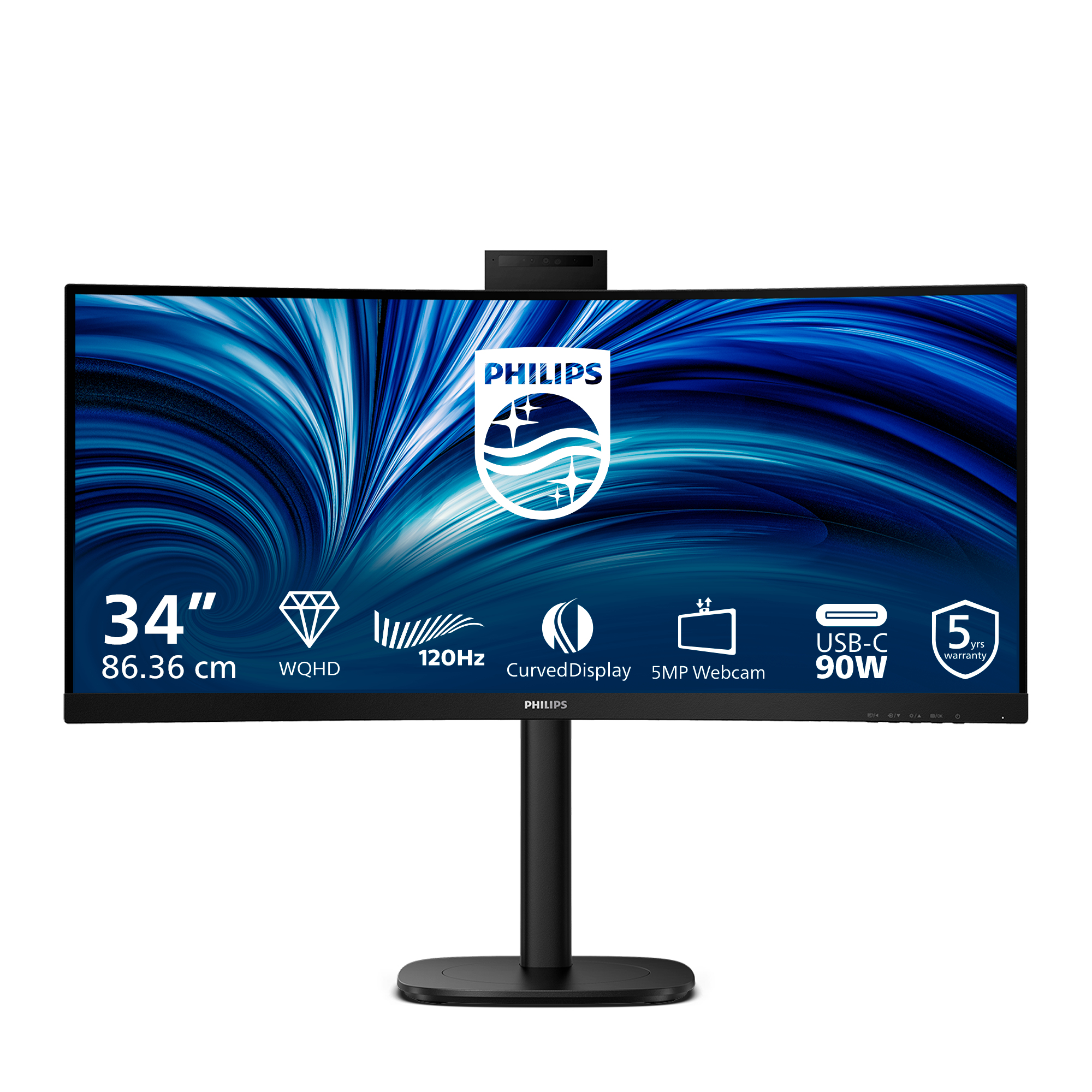 Philips 34B2U3600CH - 3000 Series - LED monitor - curved - 34" - 3440 x 1440 WQHD @ 120 Hz - VA - 300 cd/m� - 3500:1 - HDR10 - 4 ms - HDMI, DisplayPort, USB-C - speakers - textured black