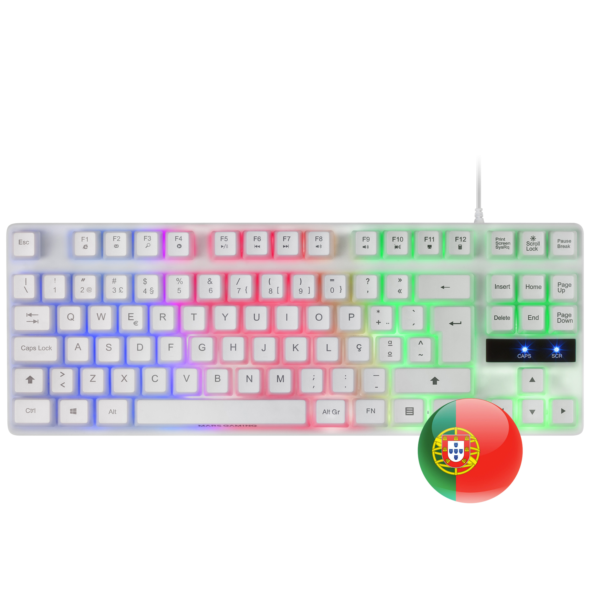 Mars Gaming MK02 White Gaming Keyboard H-Mech FRGB TKL Antighosting Portuguese Language