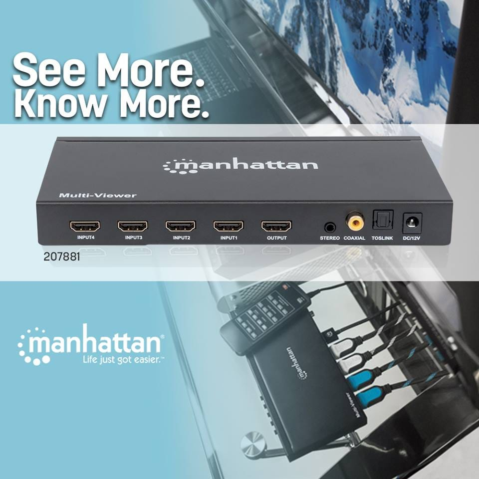 Manhattan 1080p 4-Port HDMI Multiviewer Switch, Switch with Four Inputs on One Display, Video Bandwidth Amplifier, Remote Control, Black, Three Year Warranty – image 3