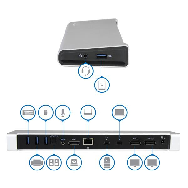 StarTech.com Thunderbolt 2 Dual-Monitor Docking Station for Laptops - 2x DisplayPort - Includes TB Cable – image 2