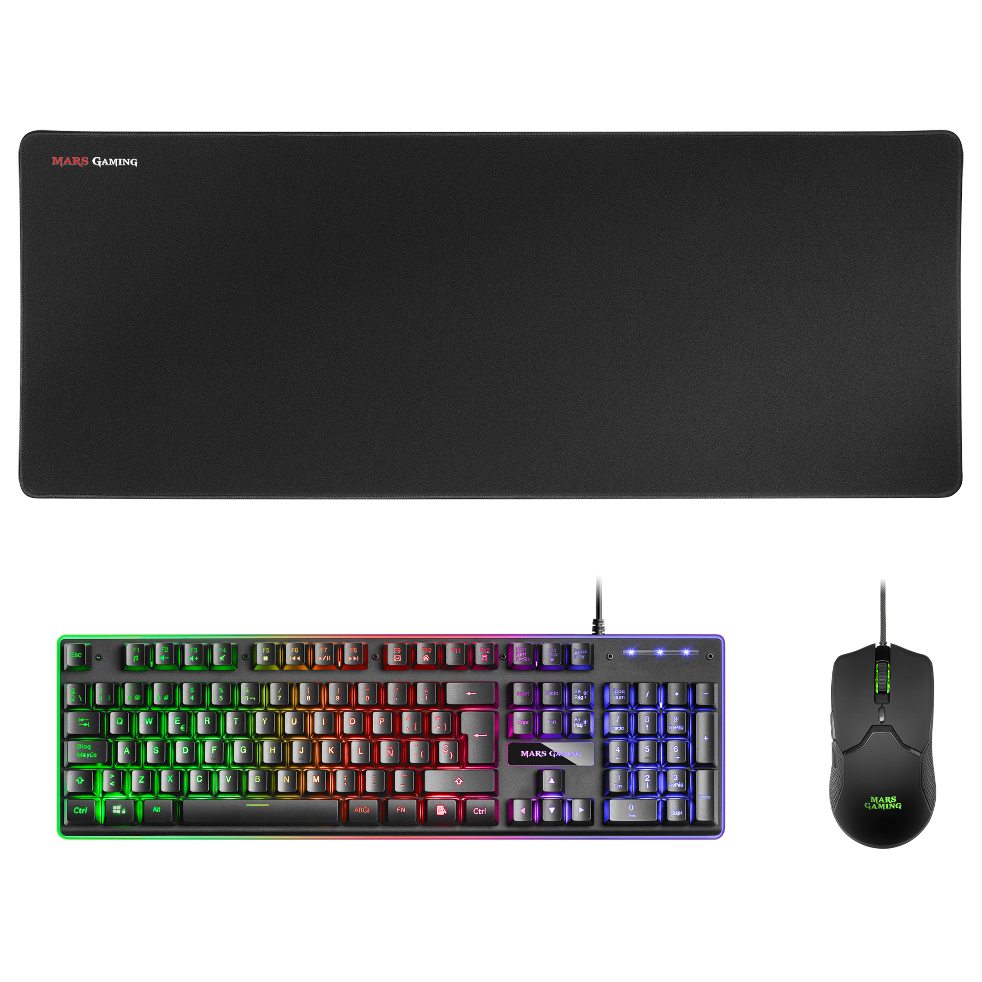 Mars Gaming MCPXBES Combo H-Mech FRGB Keyboard Ultralight Mouse 10000DPI and XXL Mousepad Black Spanish Language – image 1