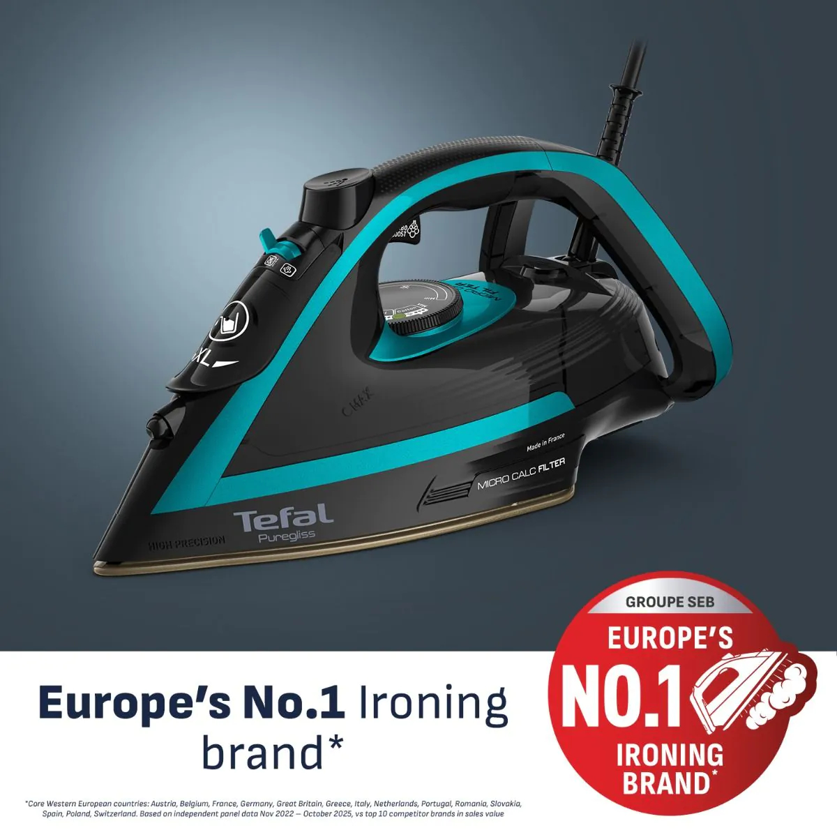 Tefal Puregliss FV8066G0 iron Dry & Steam iron Durilium AirGlide Autoclean soleplate – image 2
