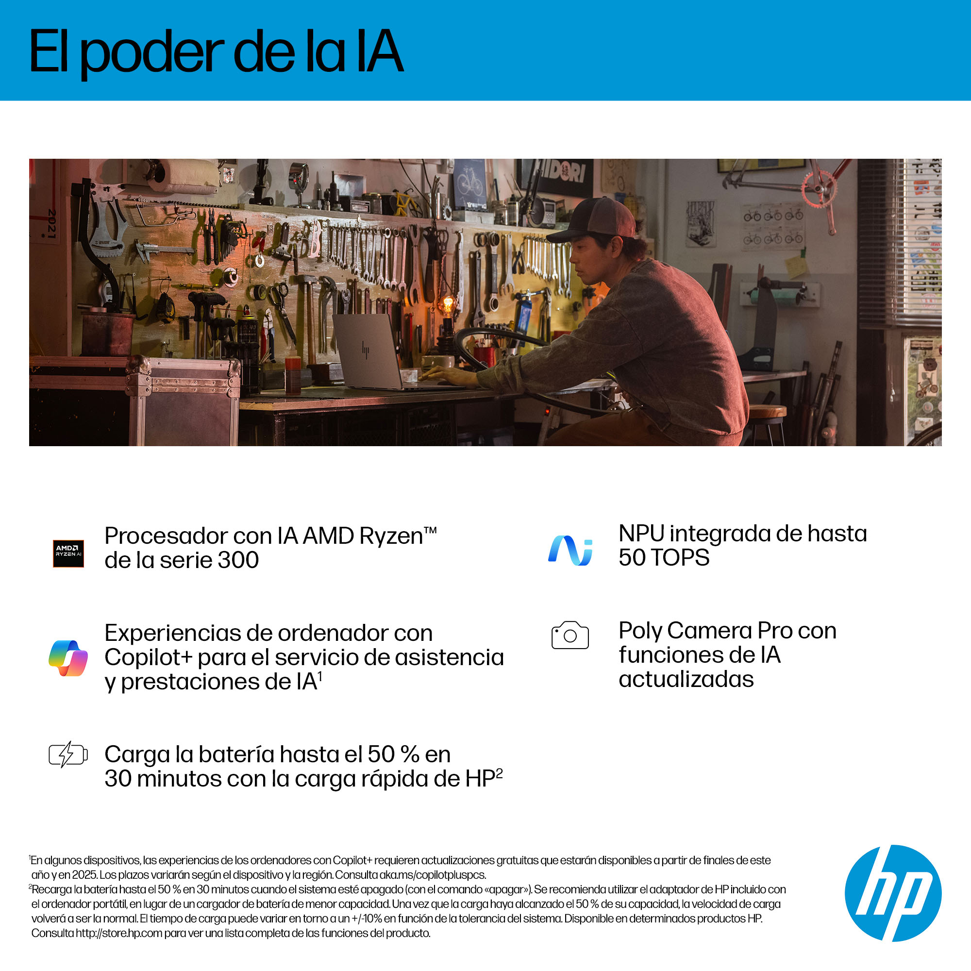HP - Convertible 2 en 1 HP OmniBook X Flip 16-ar0001ns, Copilot+PC, Ryzen IA 7-350, 16GB, 1TB SSD, 16' OLED, W11. - imagen 14