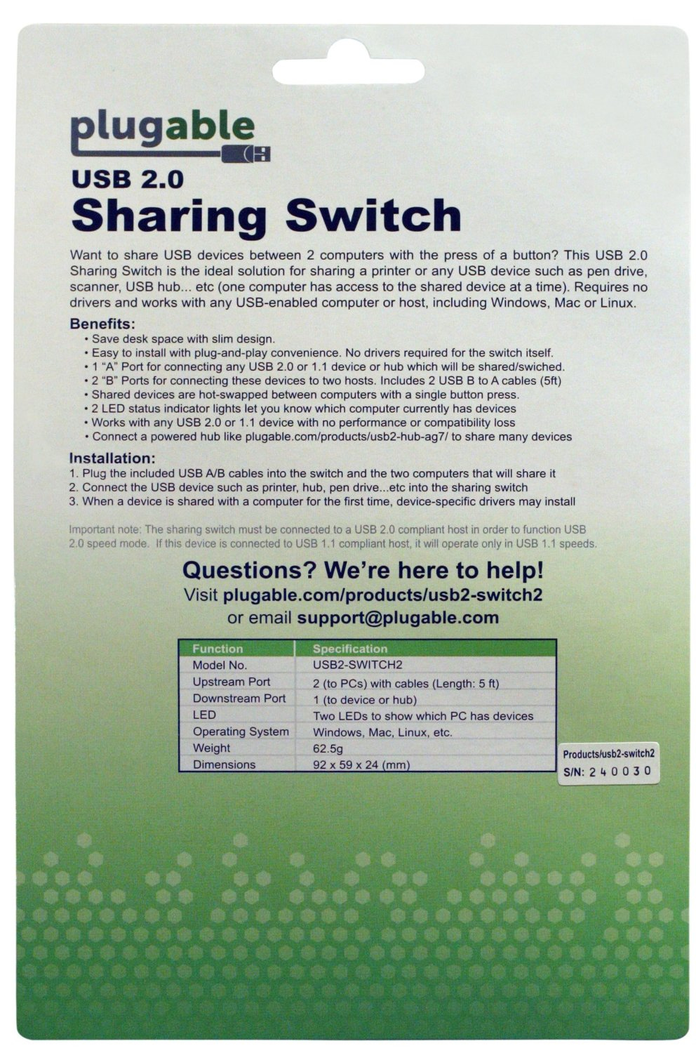 Plugable Technologies USB 2.0 Sharing Switch for One-Button USB Device Port Sharing Between Two Computers (A/B Dual Computer Switch) – image 5