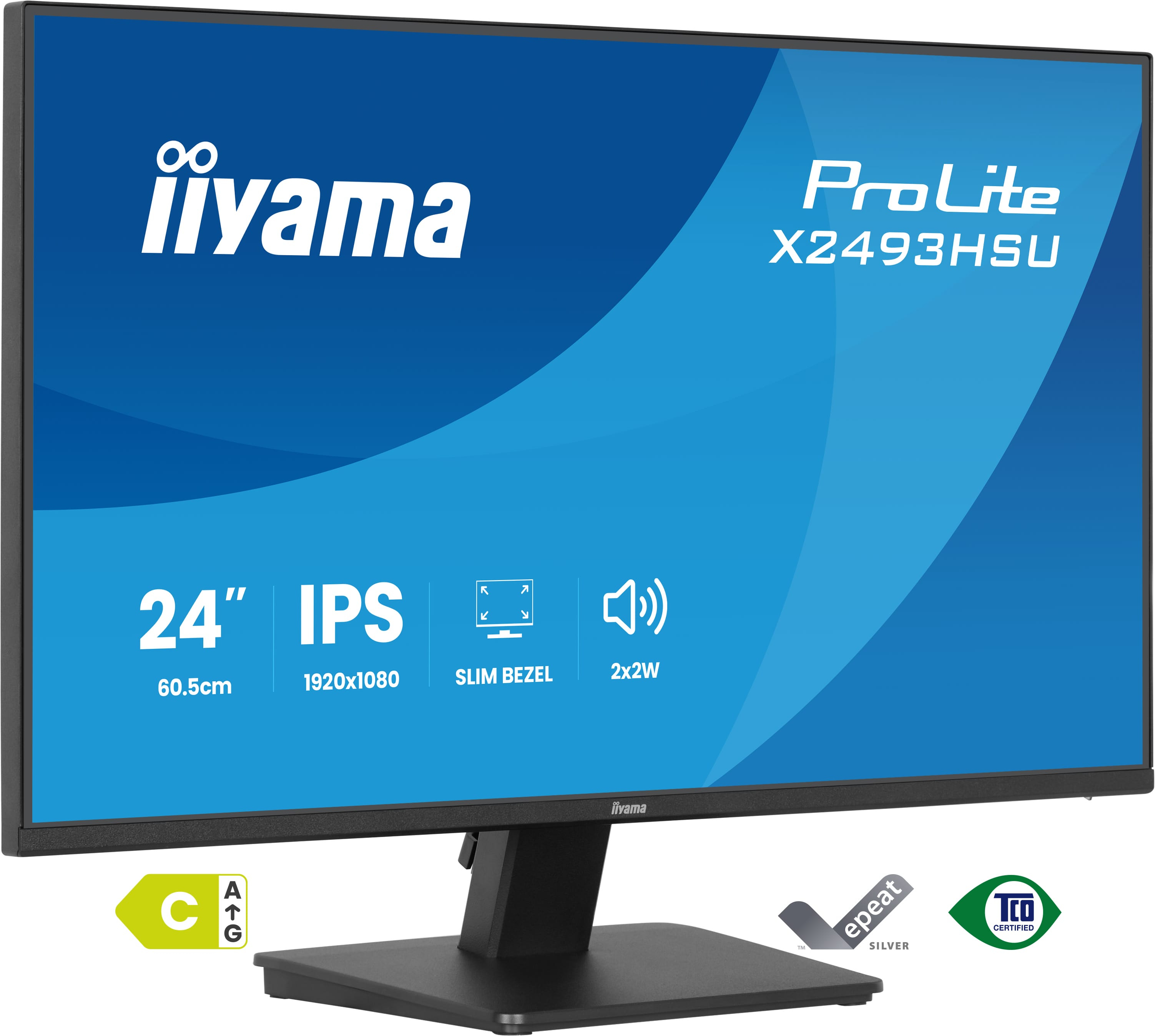 iiyama ProLite X2493HSU-B1 - LED monitor - 24" (23.8" viewable) - 1920 x 1080 Full HD (1080p) @ 120 Hz - IPS - 350 cd/m� - 1500:1 - 1 ms - HDMI, DisplayPort - speakers - black, matte