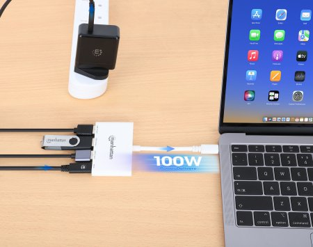 Manhattan USB-C Dock/Hub, Ports (4): USB-A (x3) and USB-C, 5 Gbps (USB 3.2 Gen1 aka USB 3.0), With Power Delivery (100W) to USB-C Port (Note additional USB-C wa – image 5