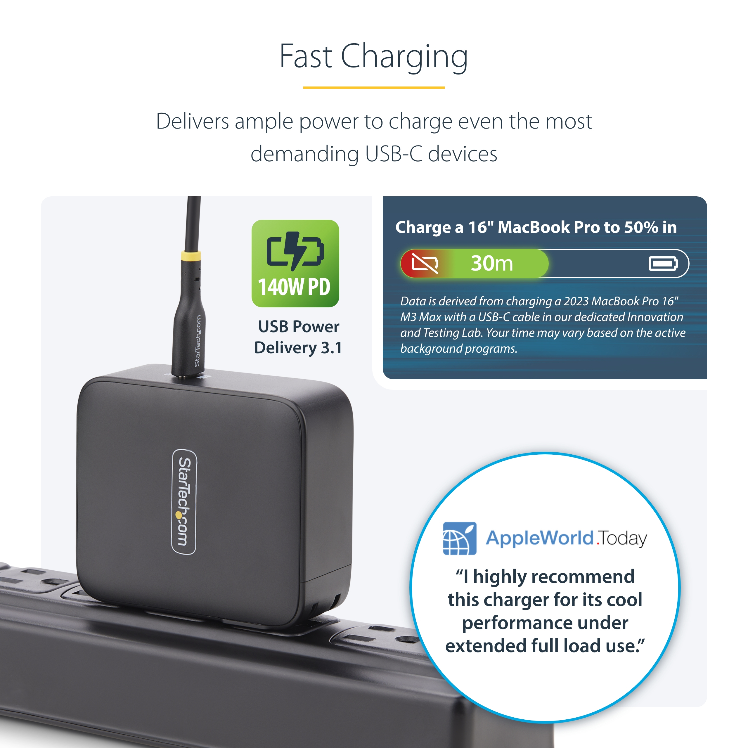 Resim StarTech.com 1014GCN-WALL-CHARGER 140W USB-C PD 3.1 GaN Duvar Tipi Şarj Cihazı Siyah