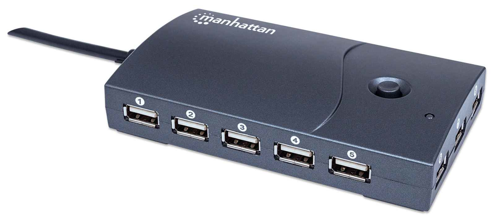 Manhattan USB 2.0 Desktop USB Hub, 13 x USB 2.0 ports, AC or Bus Power, Multiple Transaction Translator, 2.4A Fast Charge Capable, Black, Boxed (Euro 2-pin plug – image 1