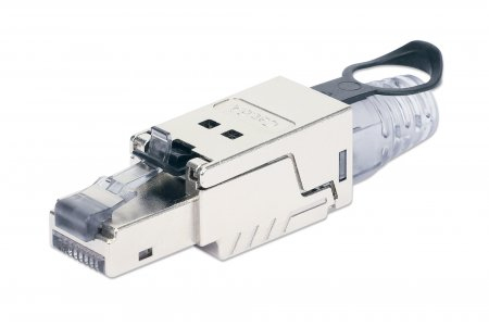 Intellinet Cat6a 10G Shielded Toolless RJ45 Modular Field Termination Plug with Pull-ring Release, For Easy and Quick High-quality Cable Assembly in the Field, STP, for Solid & Stranded Wire, Gold-plated Contacts, Metal Housing