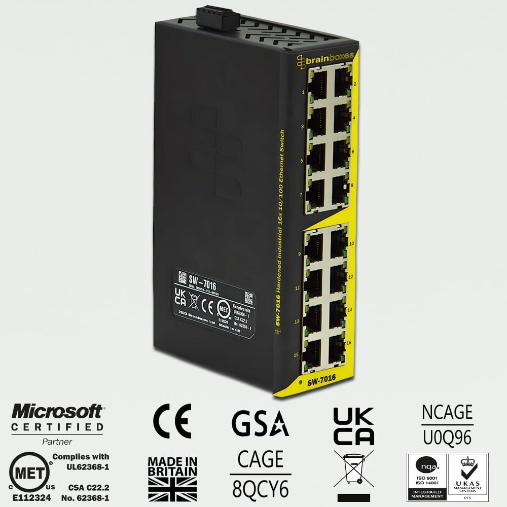 Brainboxes Hard Industrial 16 Port 10/100 Ethernet Switch – image 2