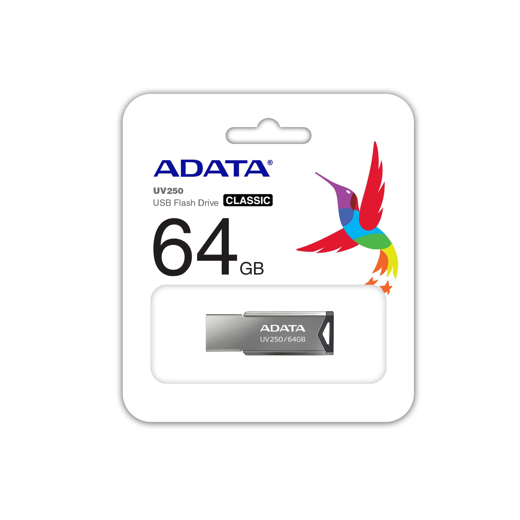 Memoria USB ADATA UV250 - 64GB - USB 2.0 - Plata - AUV250-64G-RBK