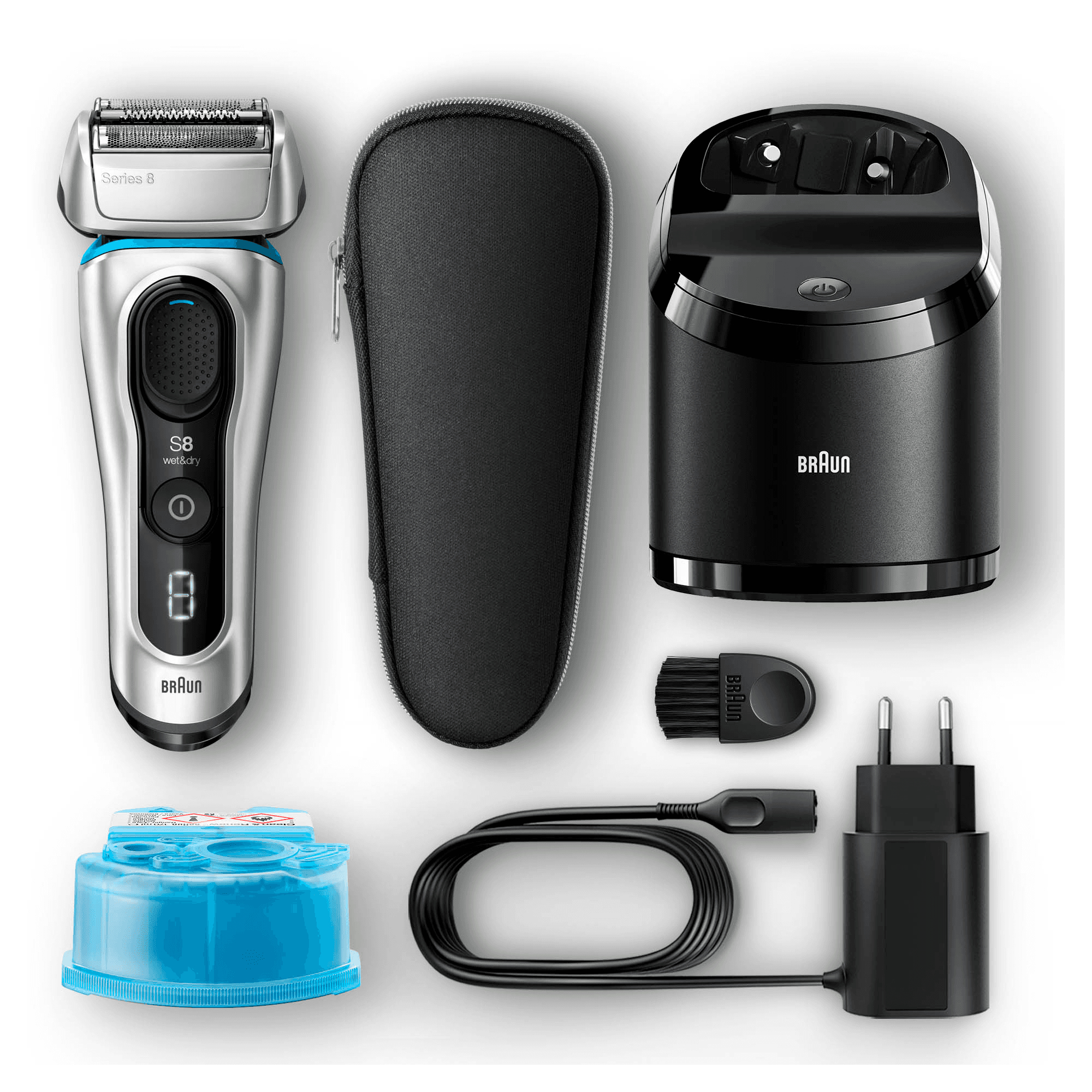 Braun Series 8 8390cc Next Generation Electric Shaver, Clean&Charge Station, Fabric Case, Silver – image 8
