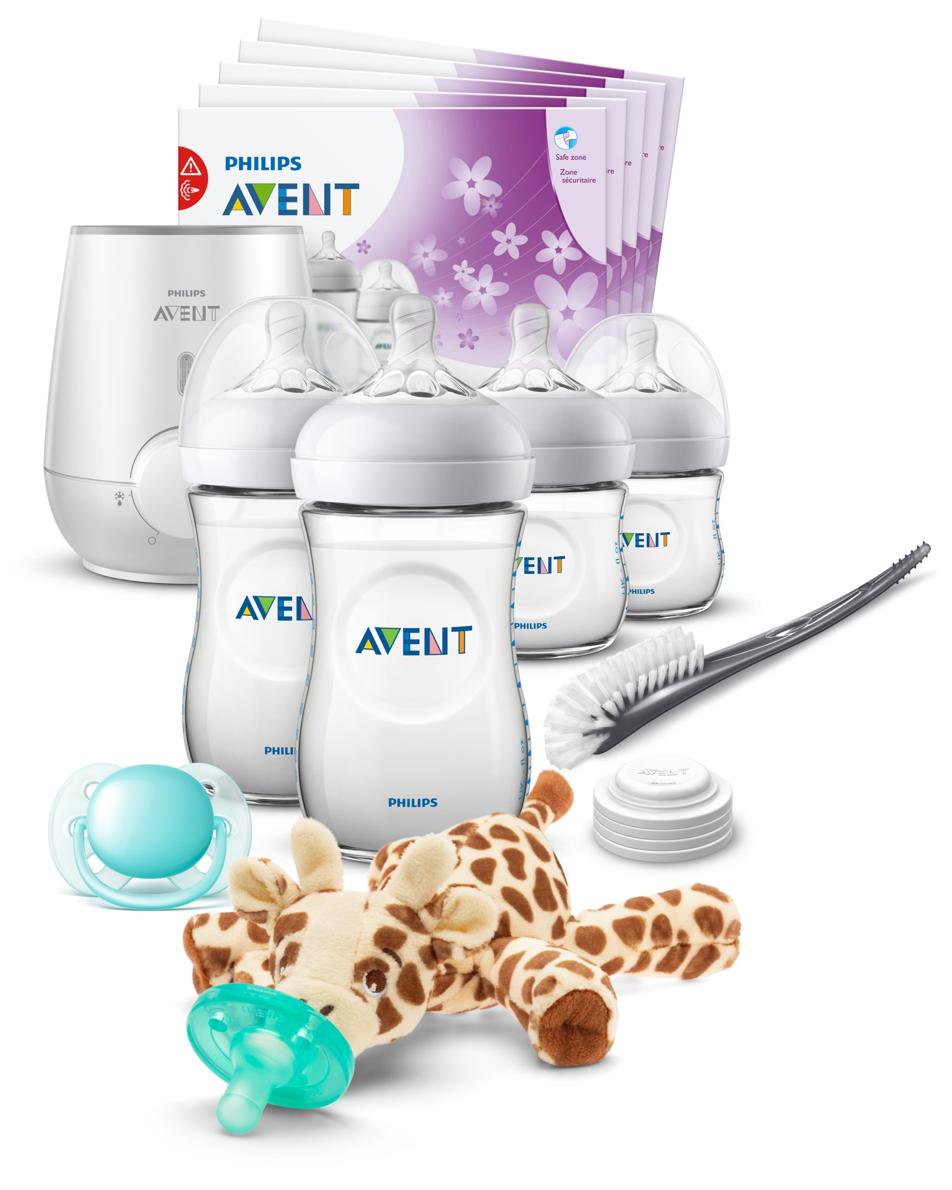 مجموعة Philips AVENT SCD205/08 لحديثي الولادة، 4 زجاجات (125 مل و 260 مل)، 4 حلمات، فرشاة، أقراص، مدفأة زجاجات